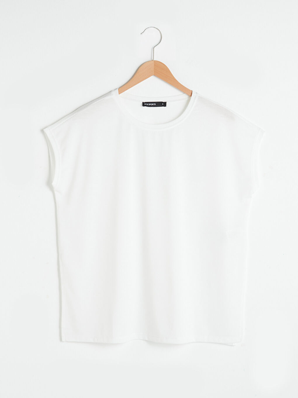 Ekru Bisiklet Yaka Düz Kısa Kollu Kadın Spor Tişört-5