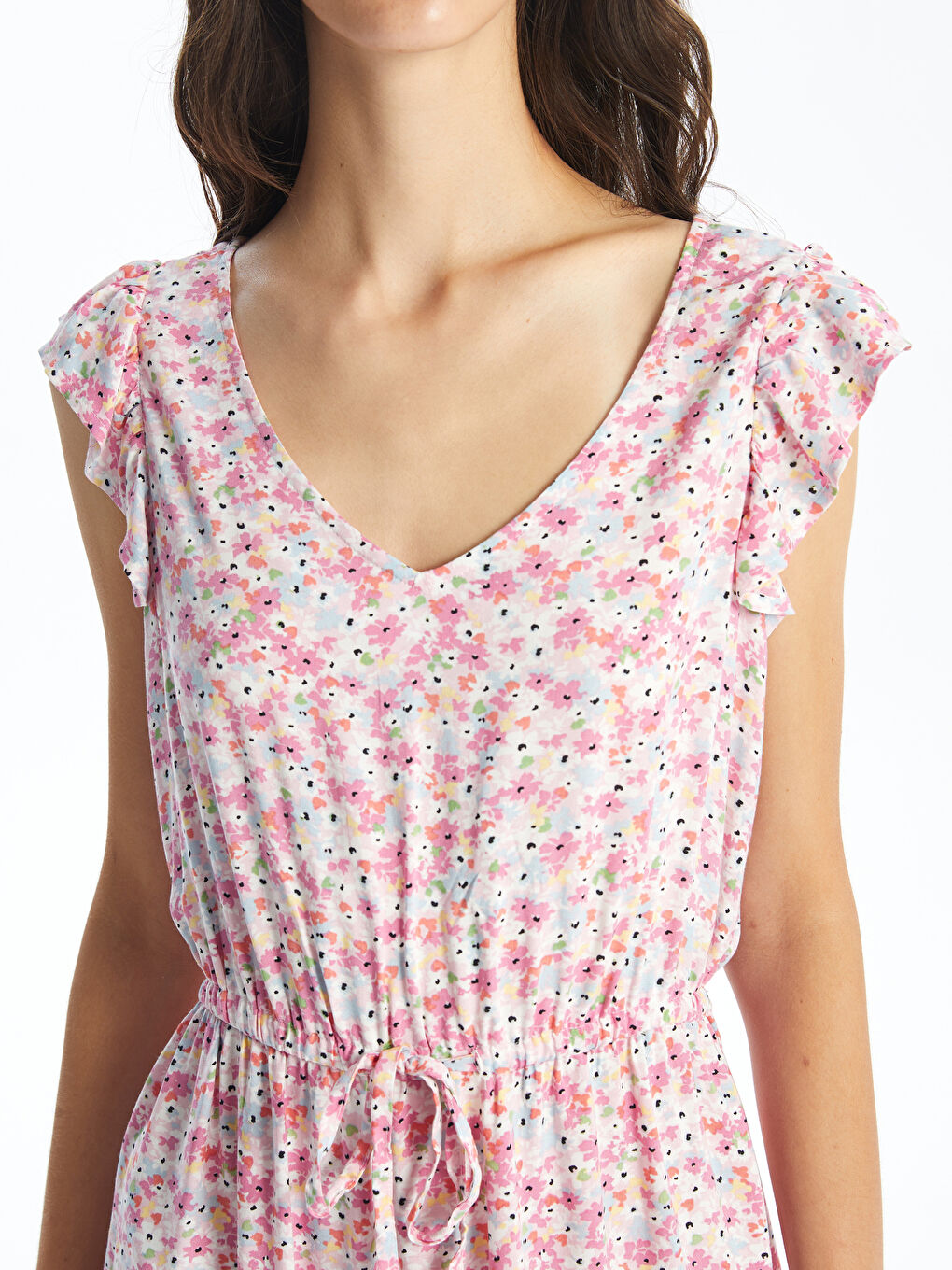 LCW Vision V-Neck Floral Short Sleeve Women's Dress -S1KF80Z8-LT4