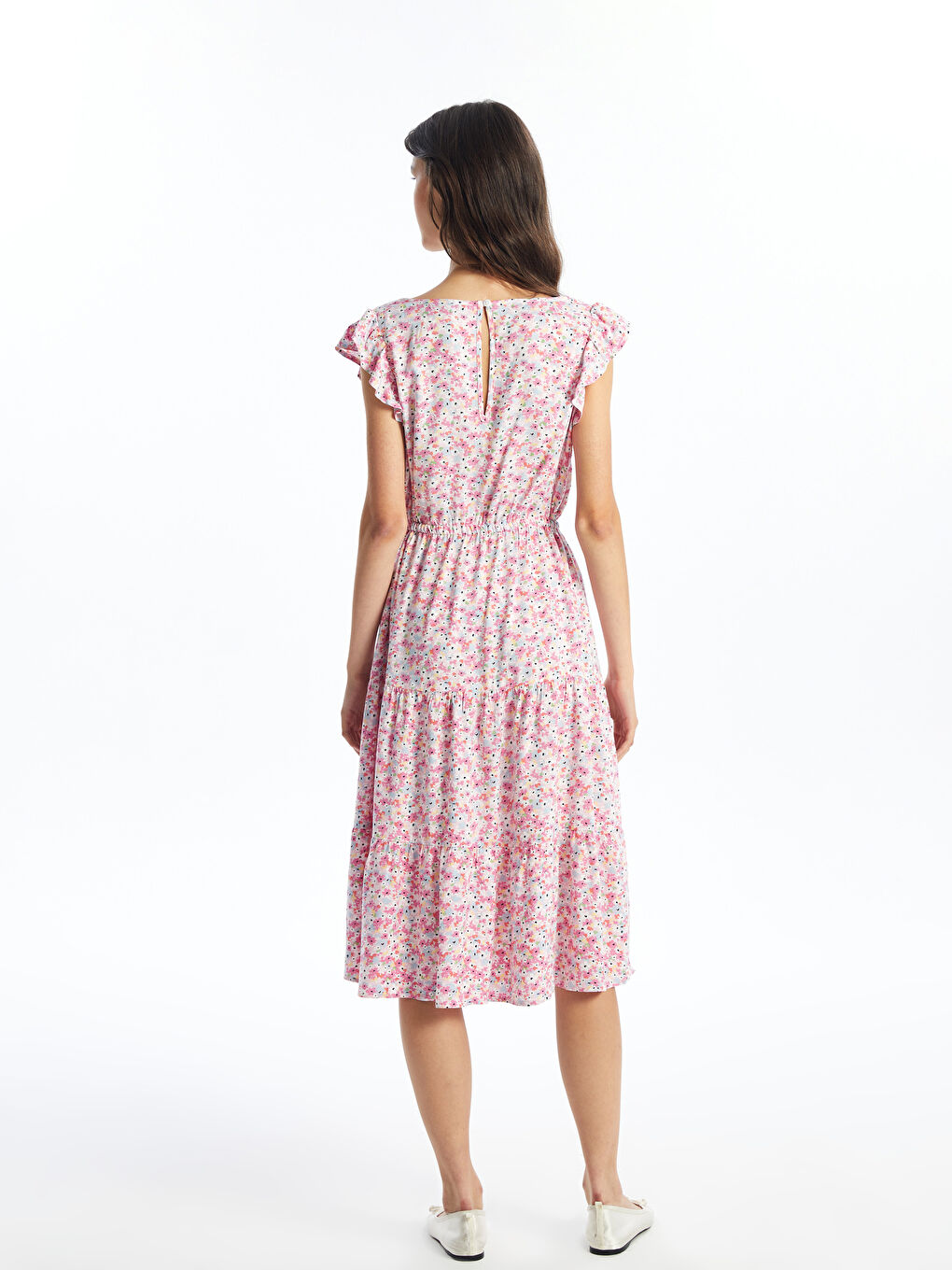 LCW Vision V-Neck Floral Short Sleeve Women's Dress -S1KF80Z8-LT4