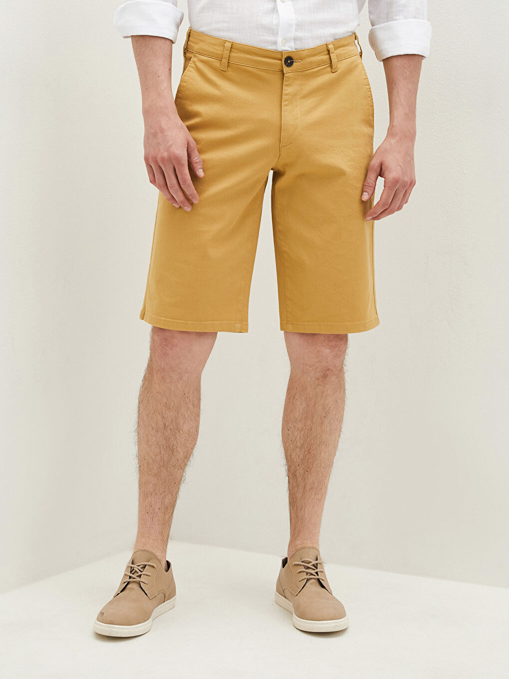 Sarı Slim Fit Gabardin Erkek Şort-3