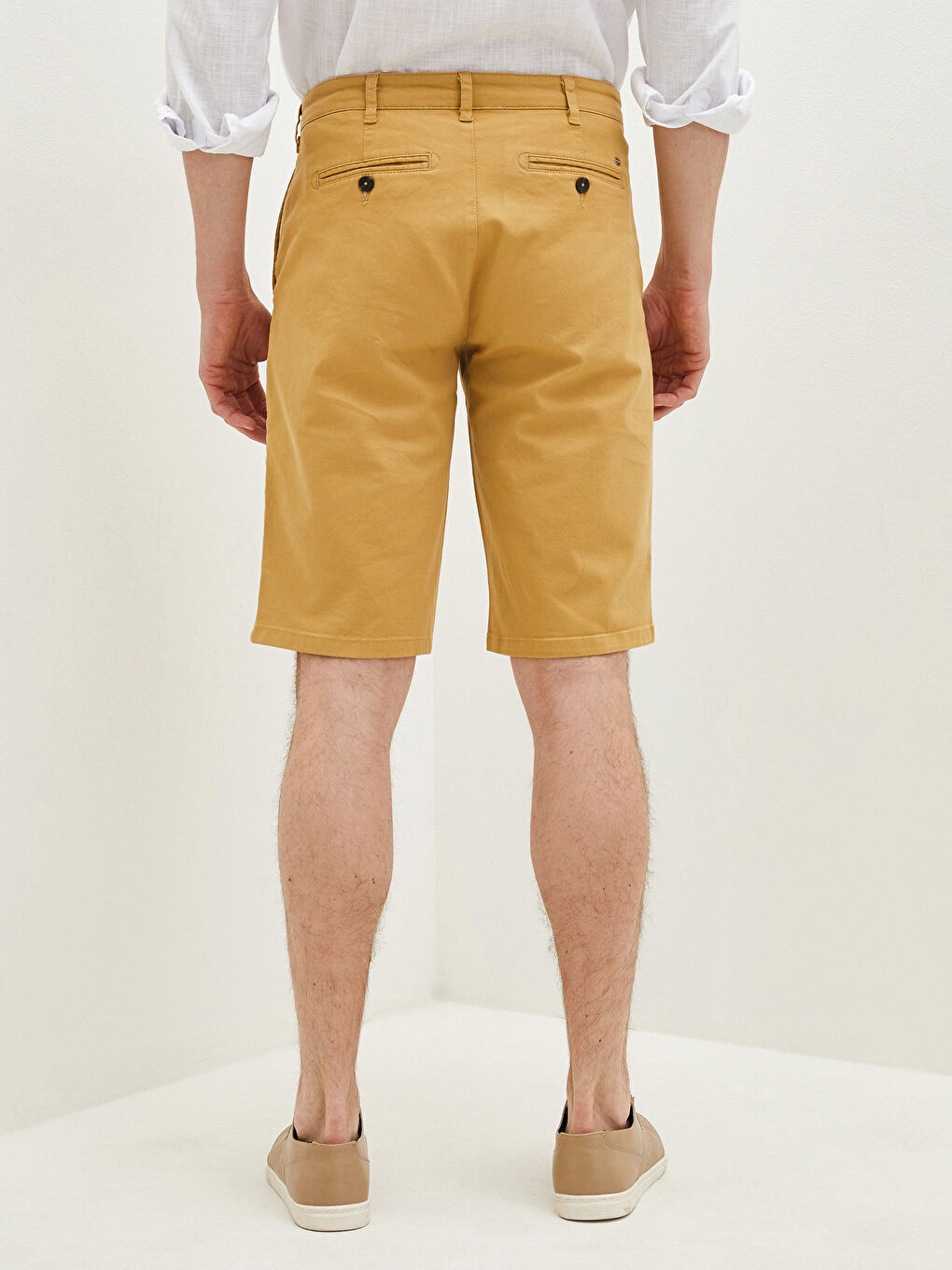 Sarı Slim Fit Gabardin Erkek Şort-4