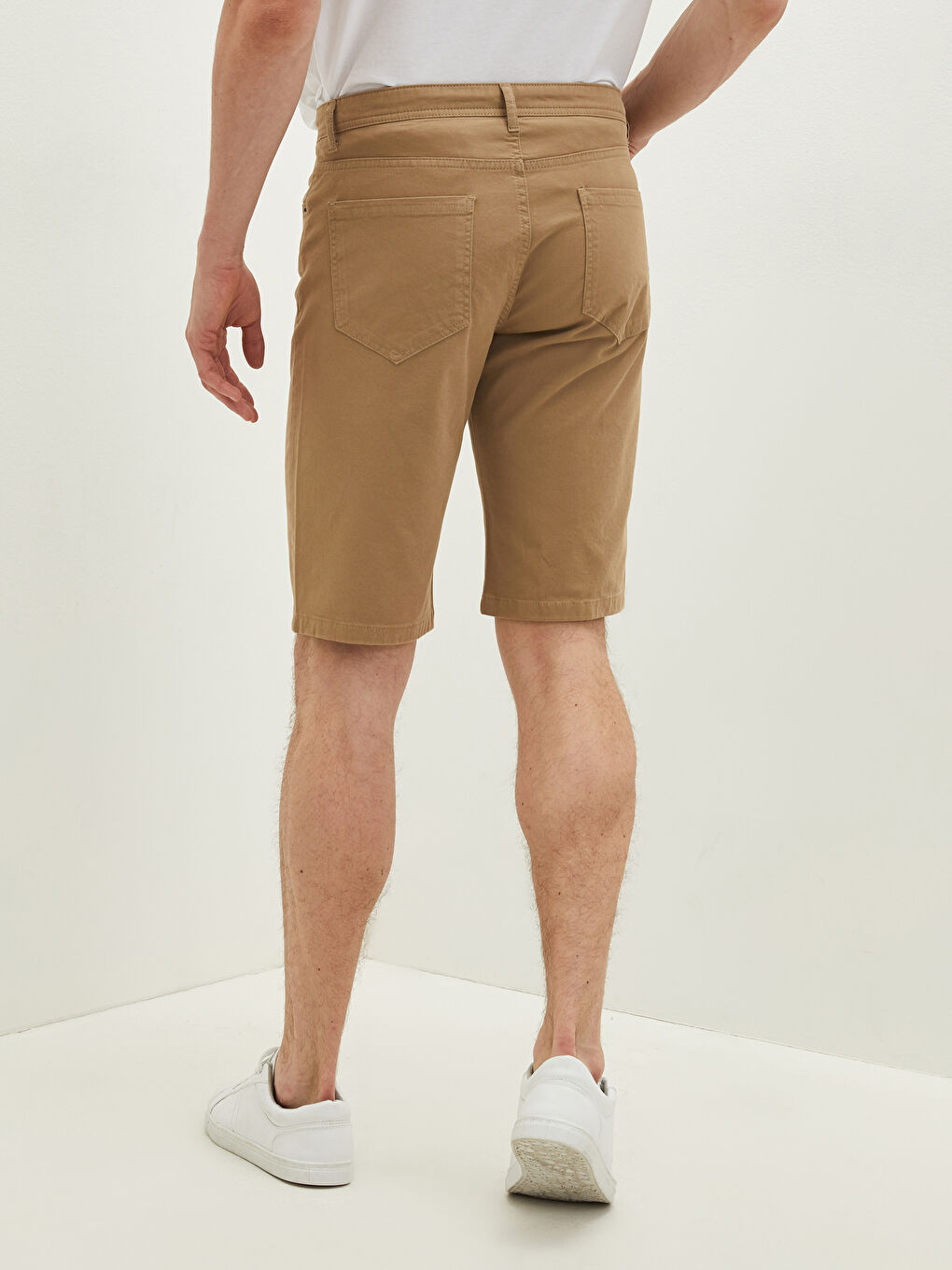 Bej Slim Fit Gabardin Erkek Şort-4