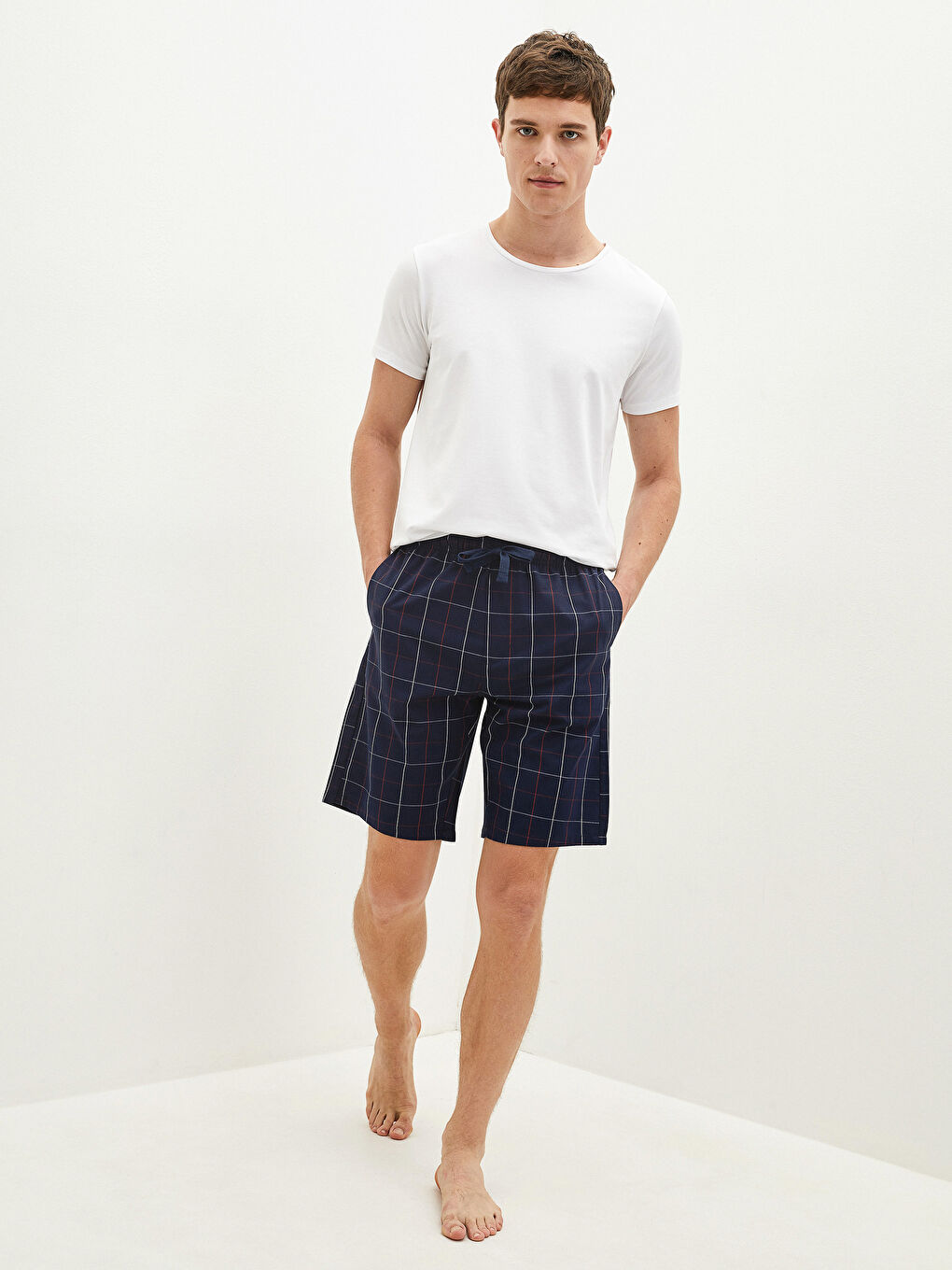 Lacivert Standart Kalıp Ekose Erkek Pijama Alt Şort