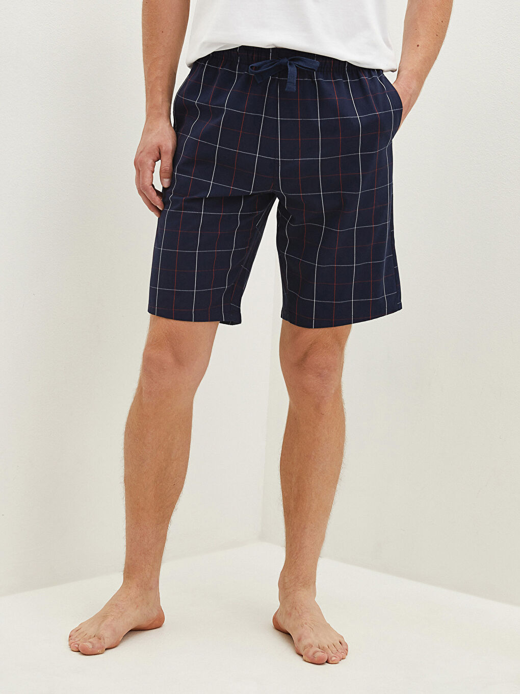 Lacivert Standart Kalıp Ekose Erkek Pijama Alt Şort-3