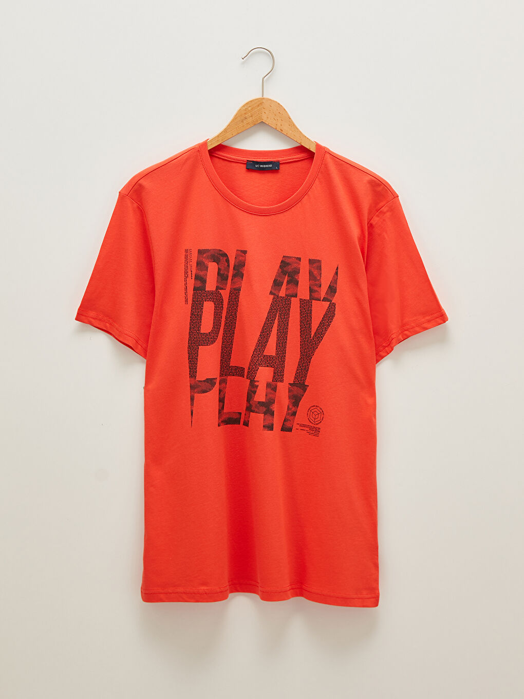 Turuncu Bisiklet Yaka Kısa Kollu Baskılı Penye Erkek Tişört