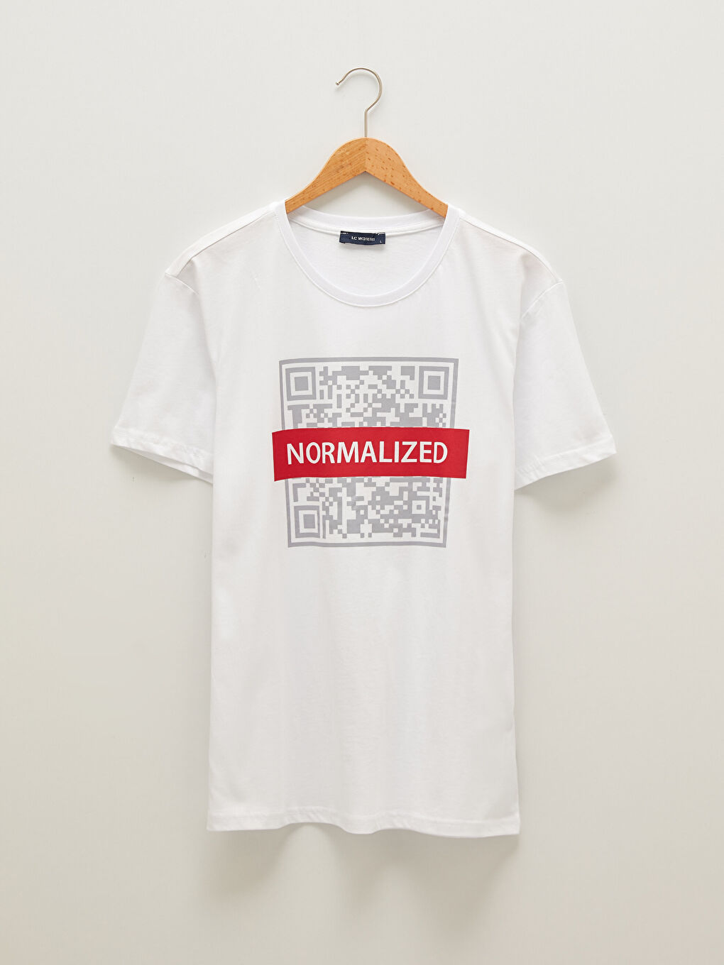 Beyaz Bisiklet Yaka Kısa Kollu Baskılı Penye Erkek Tişört