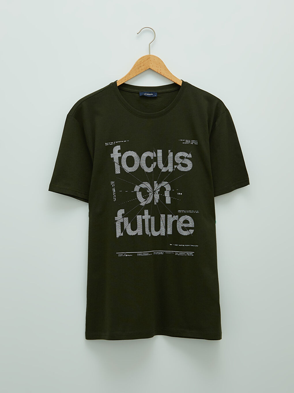 Haki Bisiklet Yaka Kısa Kollu Baskılı Penye Erkek Tişört-5