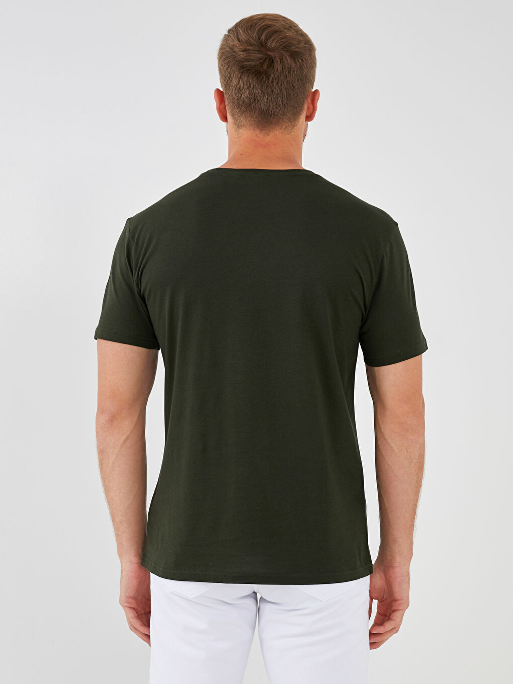 Haki Bisiklet Yaka Kısa Kollu Baskılı Penye Erkek Tişört-3