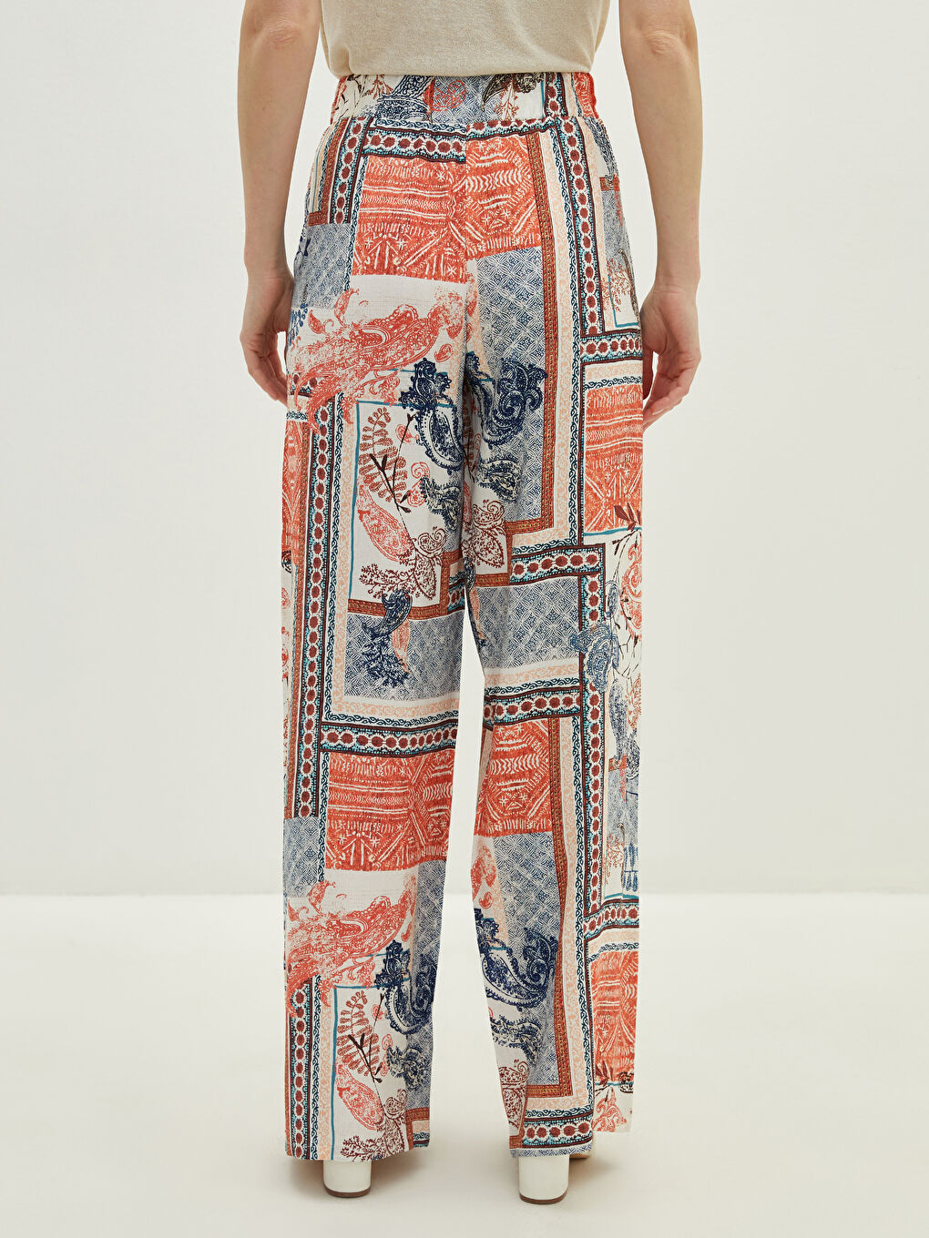 Pantalon en Viscose à Taille Élastique Imprimé à Jambe Large pour Femmes-2