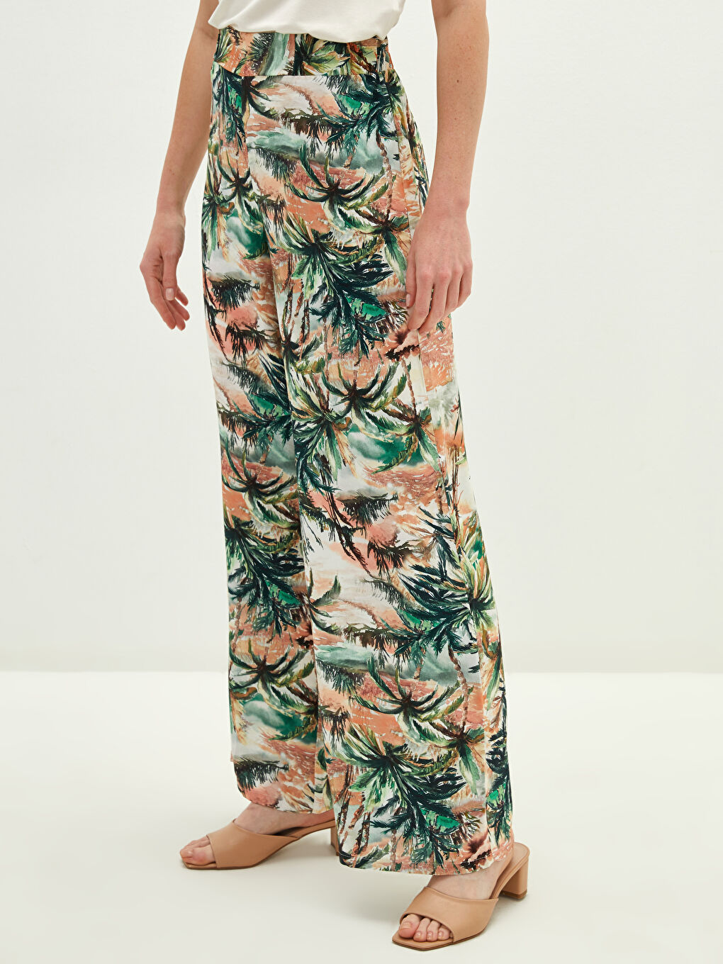 Pantalon en Viscose à Taille Élastique Imprimé à Jambe Large pour Femmes-1