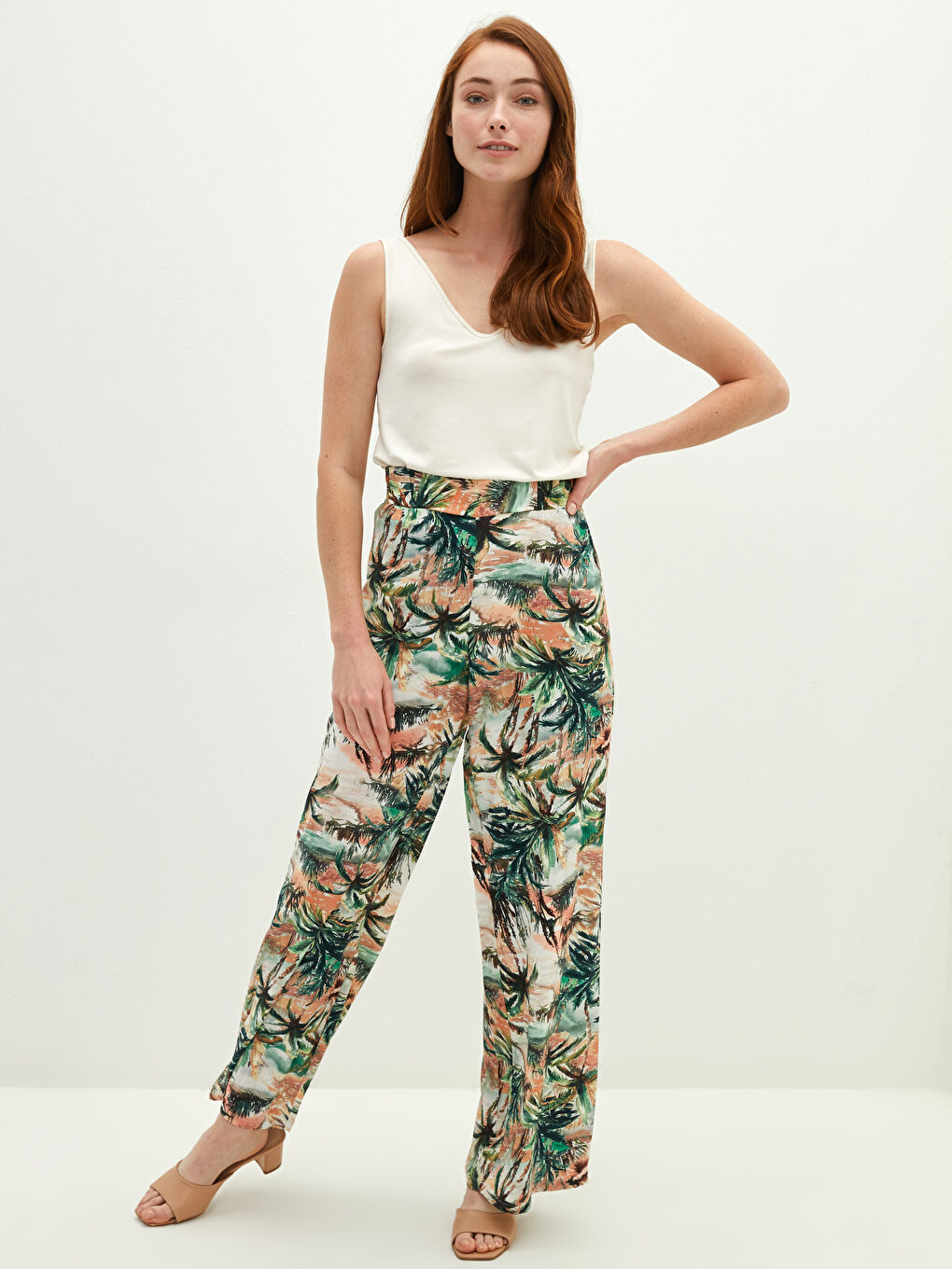 Pantalon en Viscose à Taille Élastique Imprimé à Jambe Large pour Femmes-3