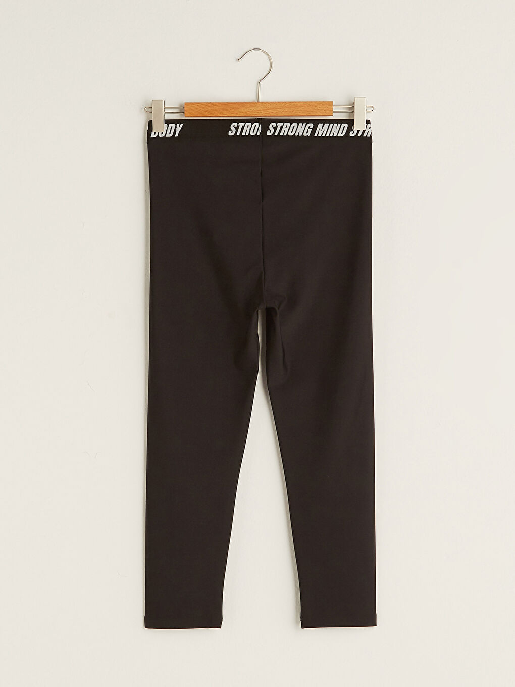 Siyah Beli Slogan Baskılı Kadın Spor Tayt-7