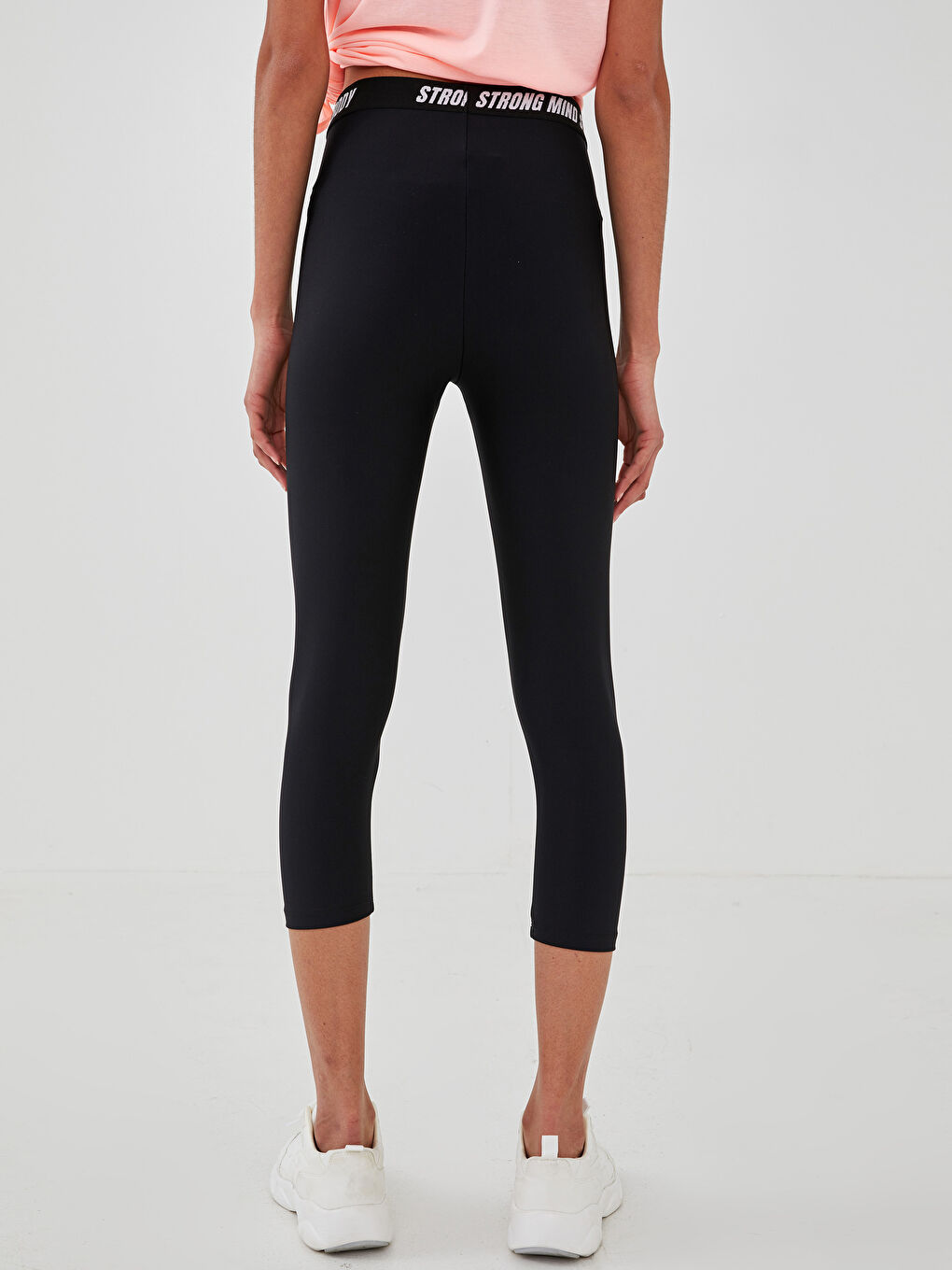 Siyah Beli Slogan Baskılı Kadın Spor Tayt-5