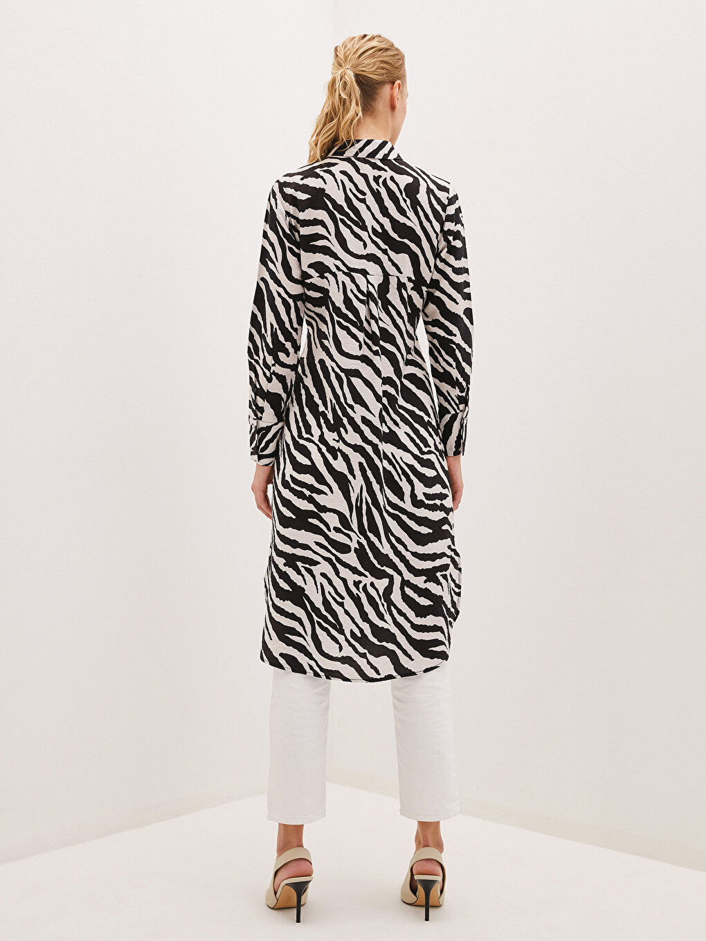 Ekru Desenli Kadın Gömlek Tunik-4