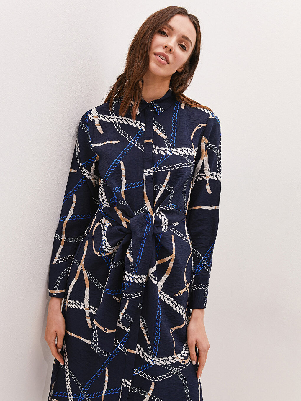 Lacivert Desenli Kadın Gömlek Tunik-2