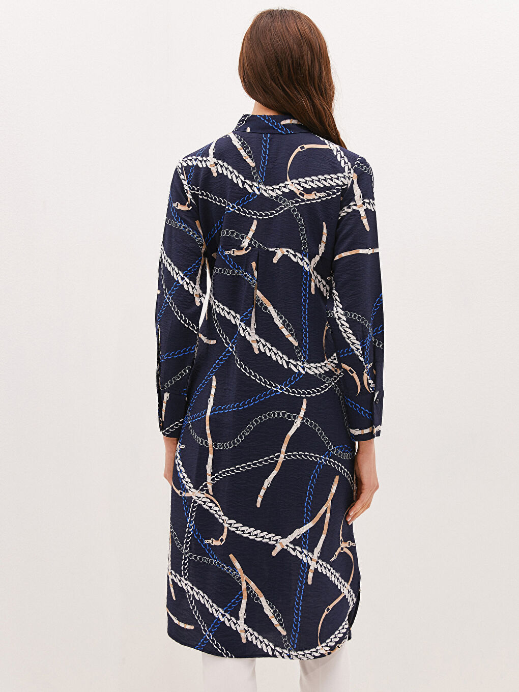 Lacivert Desenli Kadın Gömlek Tunik-3