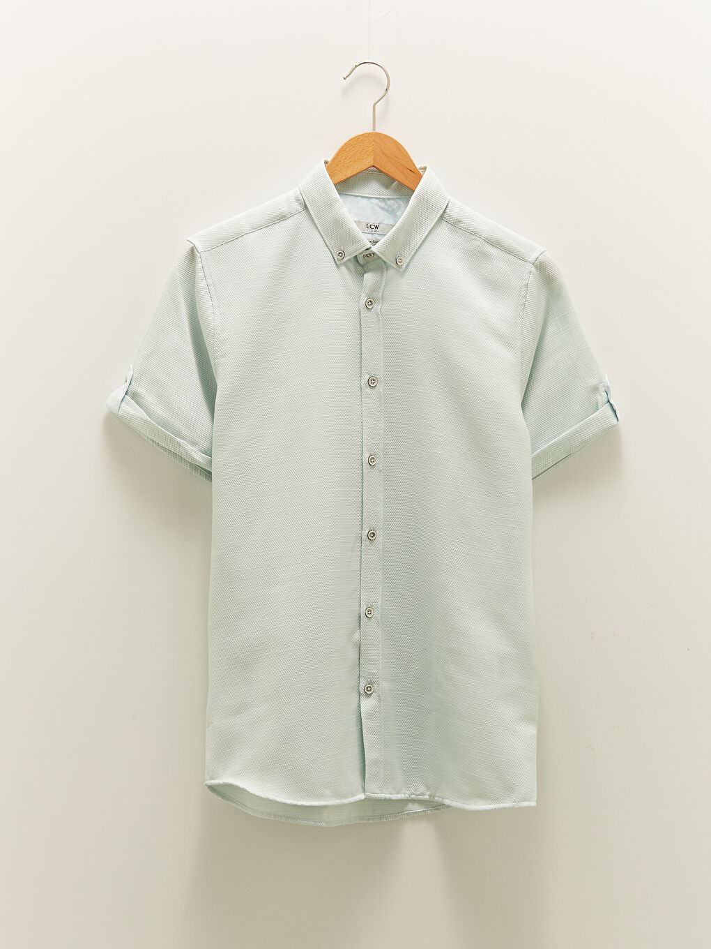 Turkuaz Slim Fit Kısa Kollu Erkek Gömlek-5