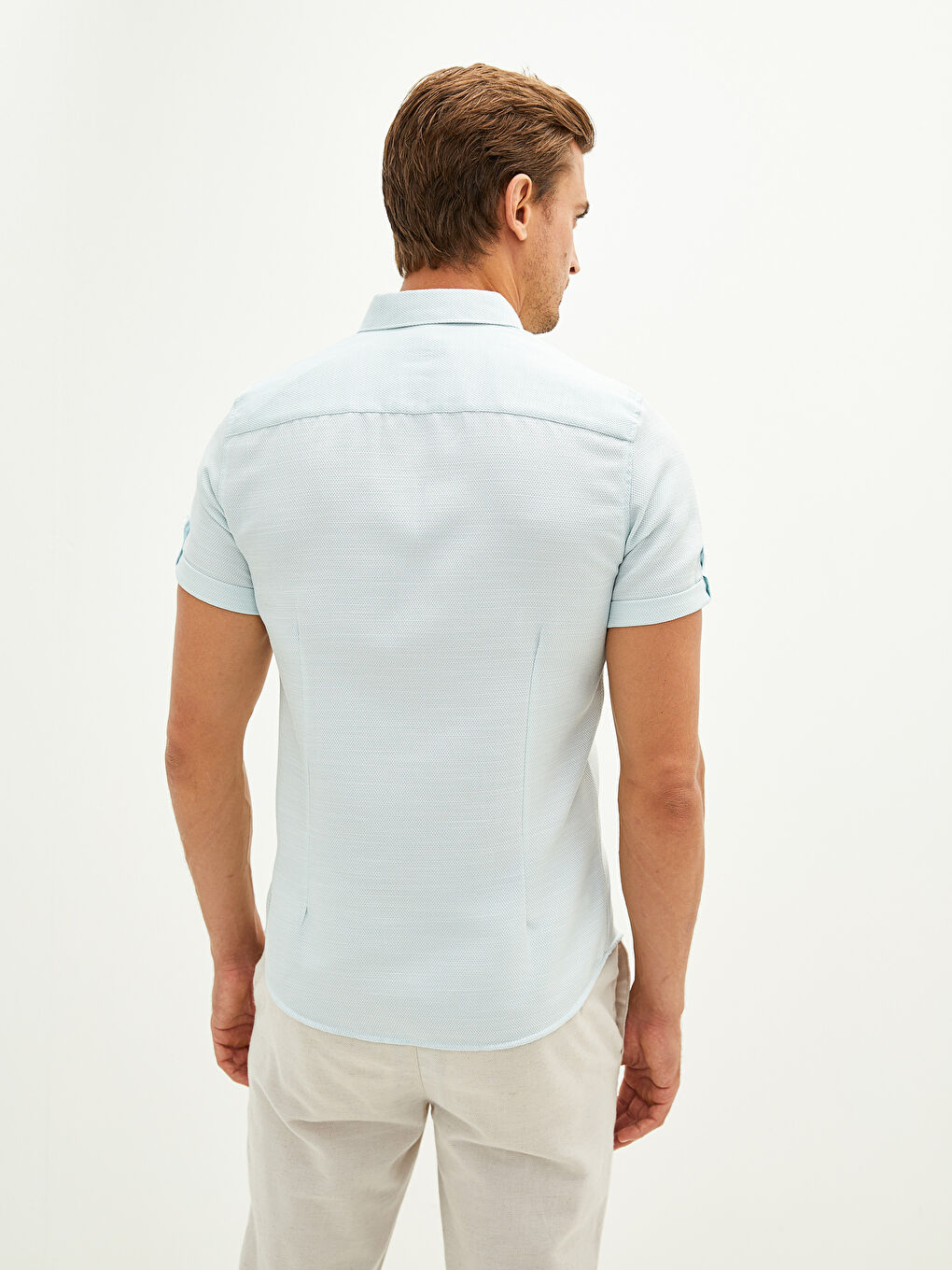 Turkuaz Slim Fit Kısa Kollu Erkek Gömlek-4