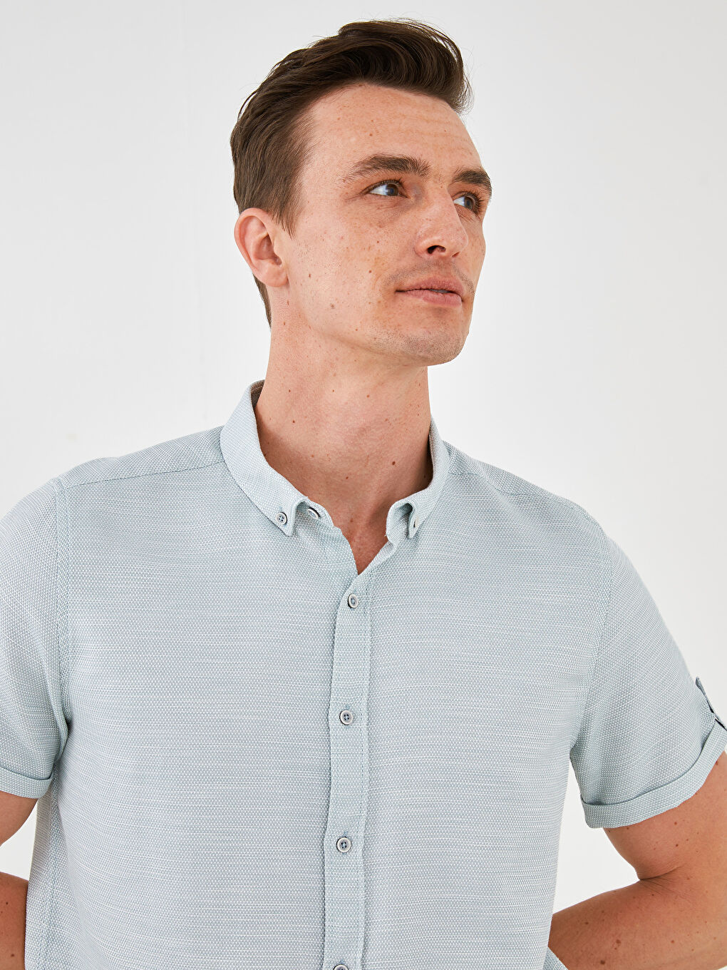 Yeşil Slim Fit Kısa Kollu Erkek Gömlek-3