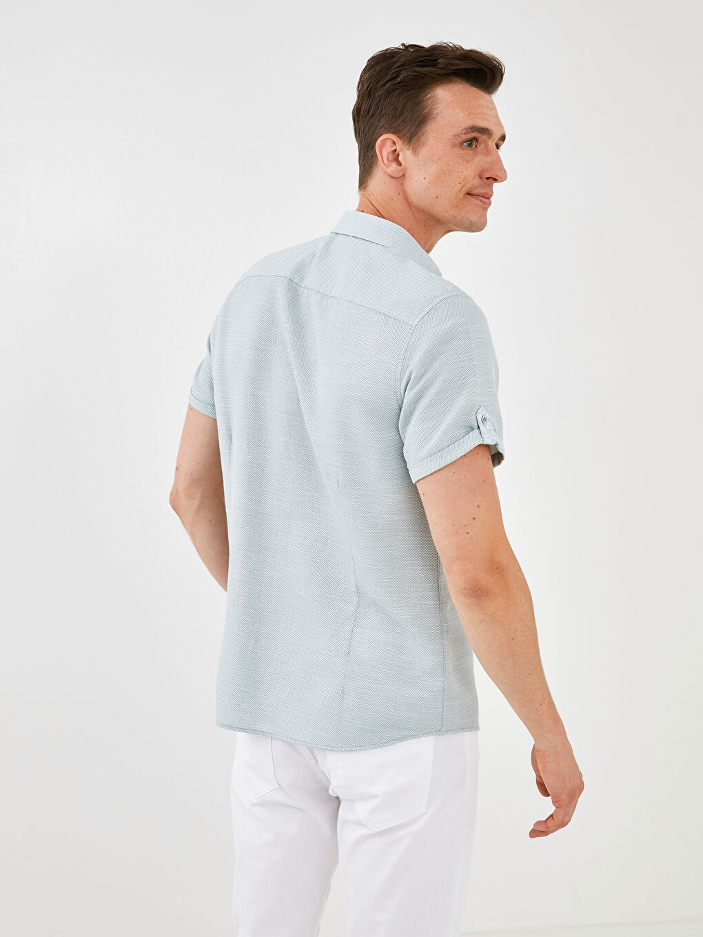 Yeşil Slim Fit Kısa Kollu Erkek Gömlek-5