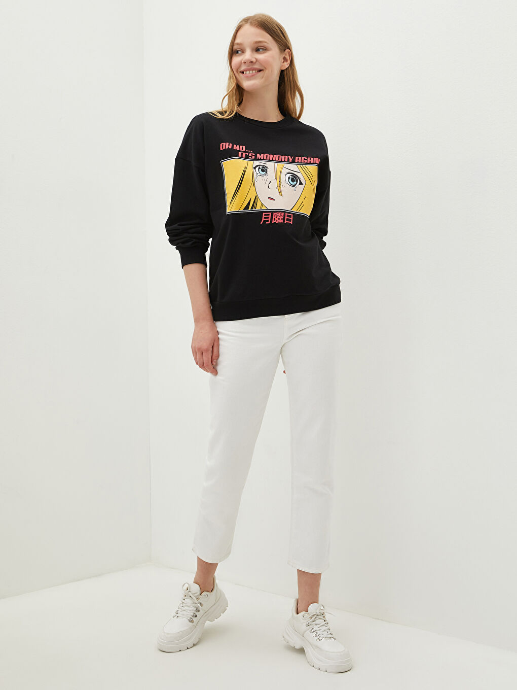 LCW Vision Rundhalsausschnitt Bedruckt Langarm Damen Sweatshirt -S1KI38Z8-CVL