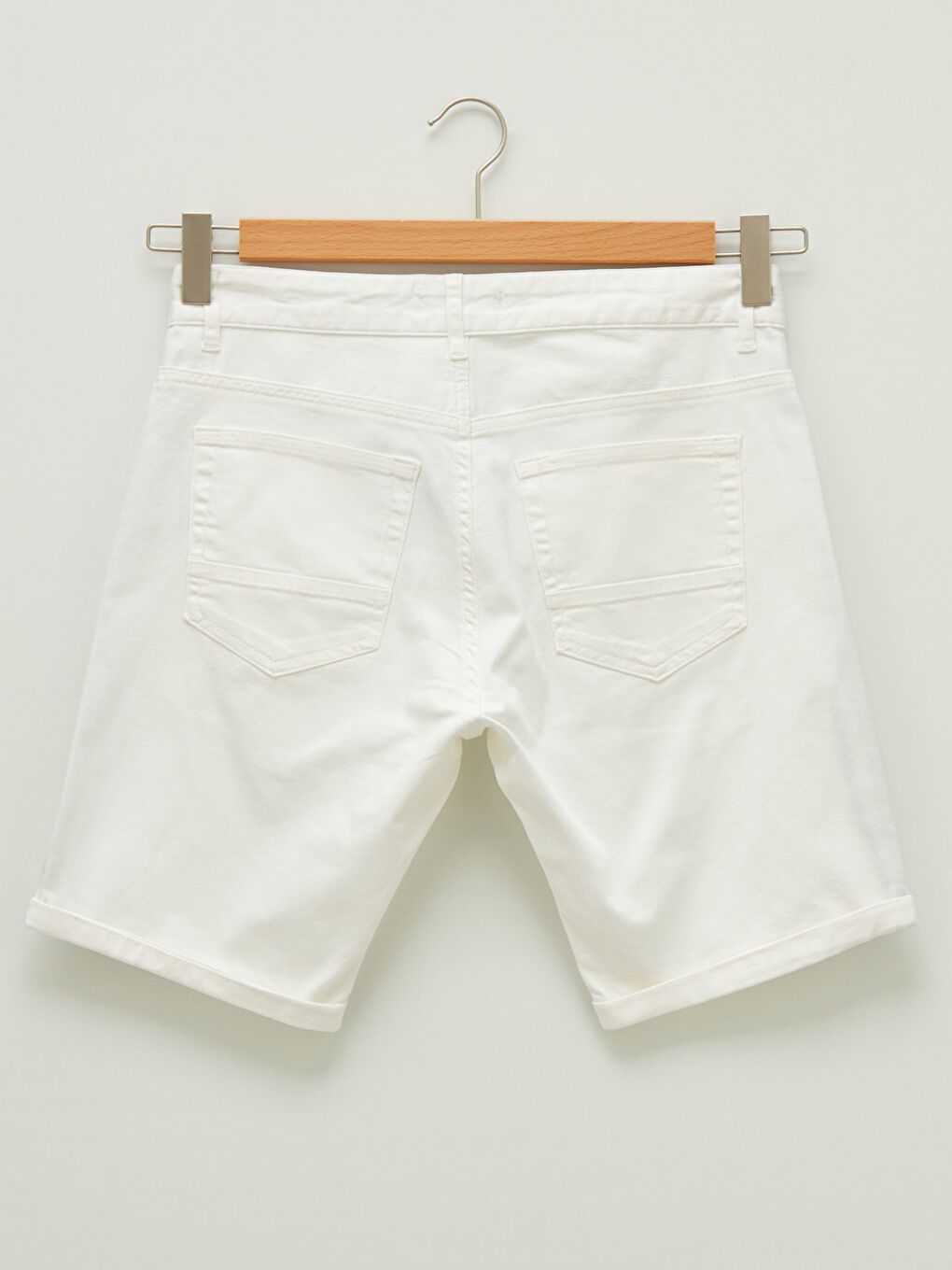 Beyaz Standart Kalıp Gabardin Erkek Şort-7