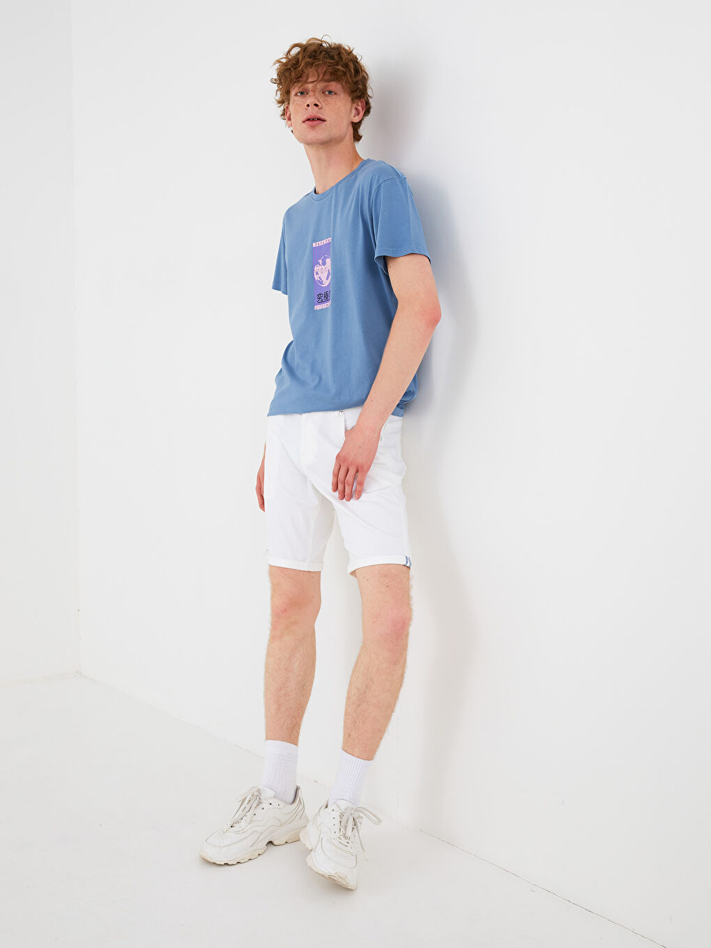 Beyaz Standart Kalıp Gabardin Erkek Şort-3