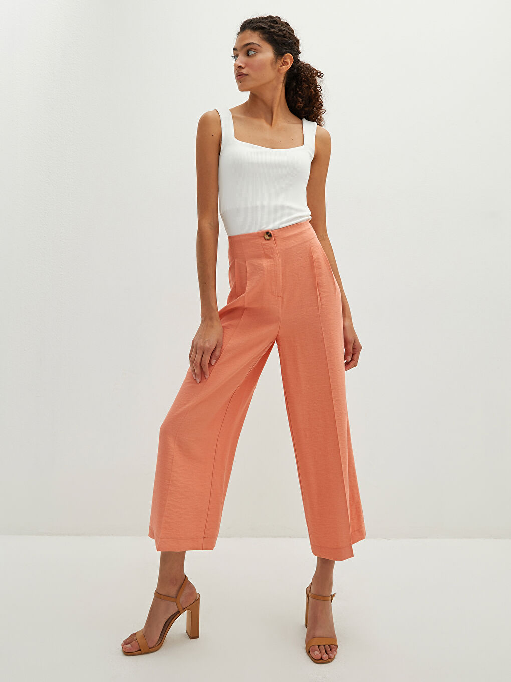 Pantalon Capri Femme Coupe Confort Taille Haute-2