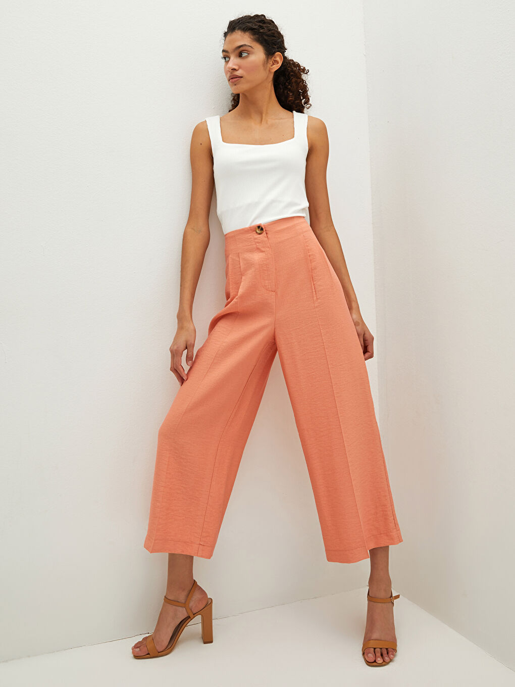 Pantalon Capri Femme Coupe Confort Taille Haute-5