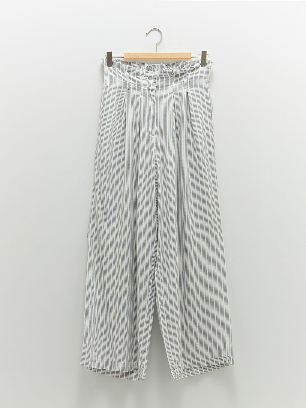 Панталони Дамски Вискозни Раирани С Широк Крой Еластична Талия-5