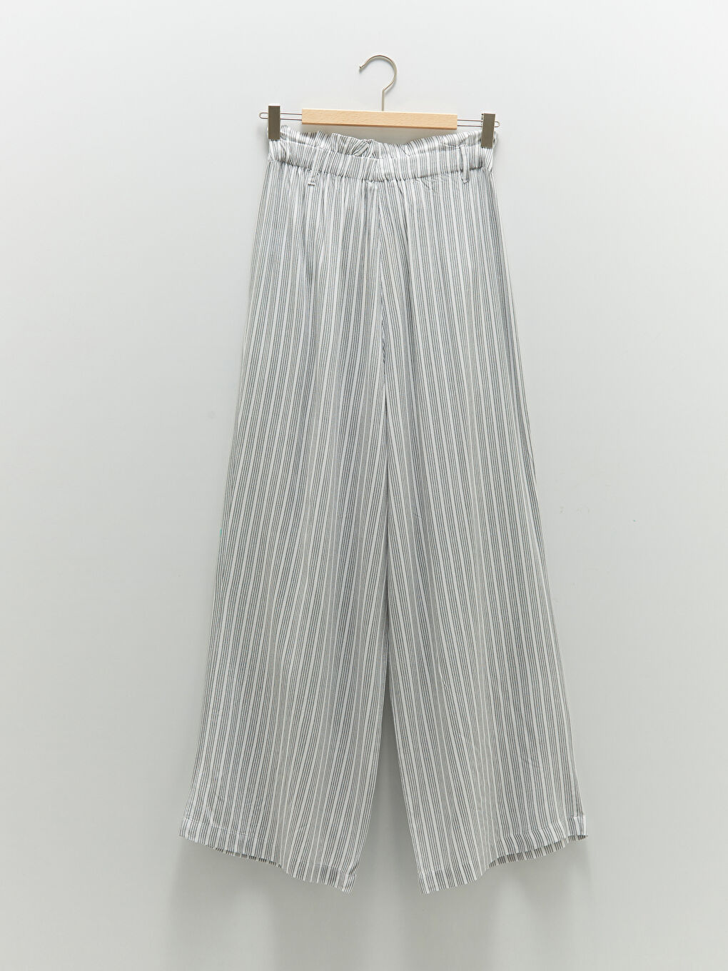 Панталони Дамски Вискозни Раирани С Широк Крой Еластична Талия-6