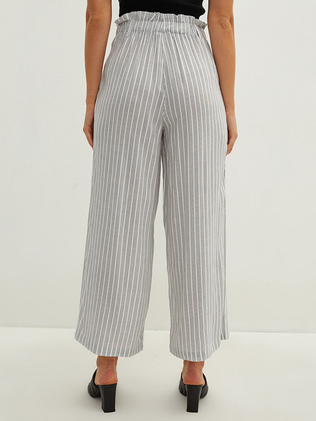 Панталони Дамски Вискозни Раирани С Широк Крой Еластична Талия-4