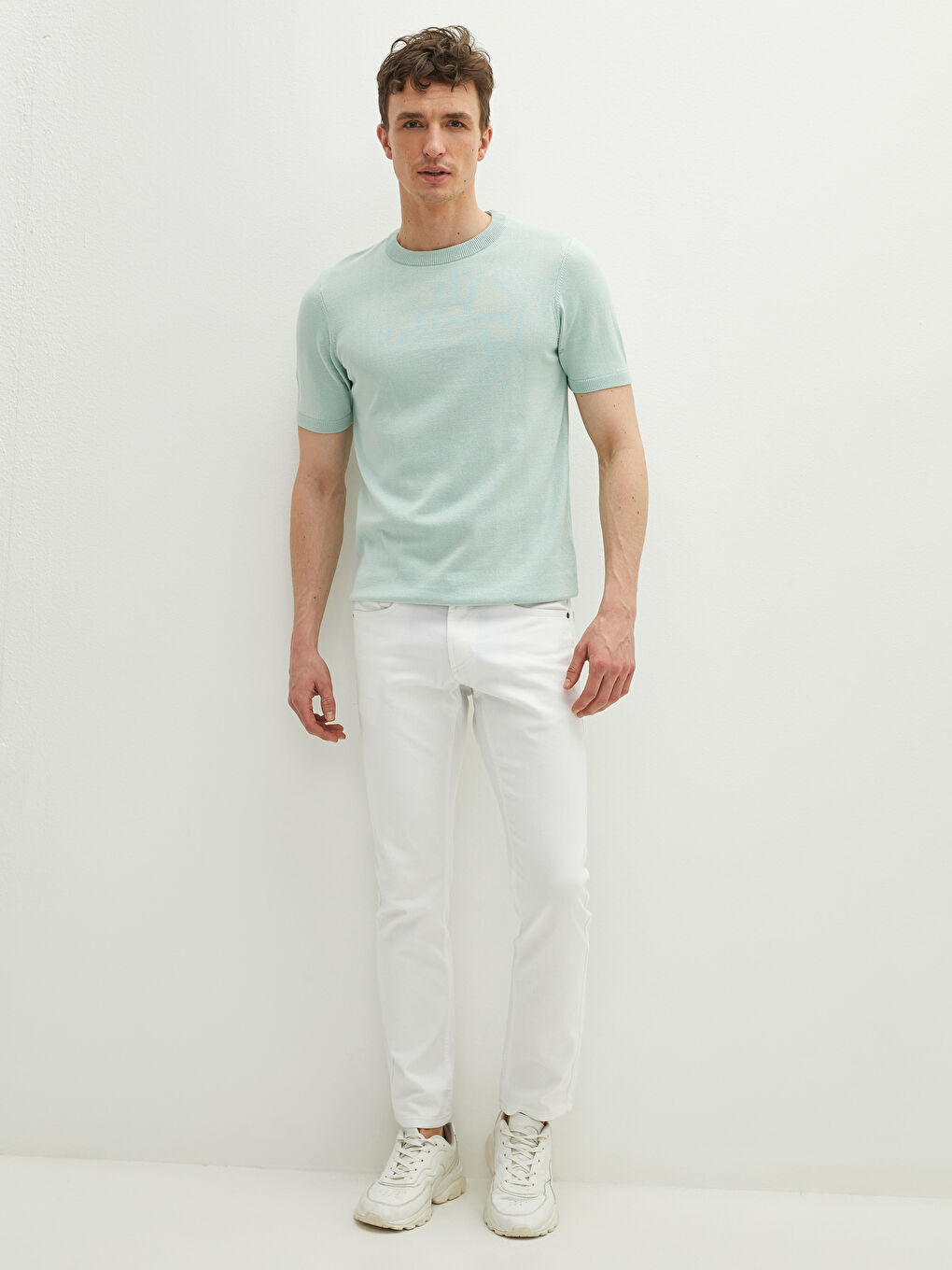 Yeşil Bisiklet Yaka Kısa Kollu Erkek Triko Kazak-2