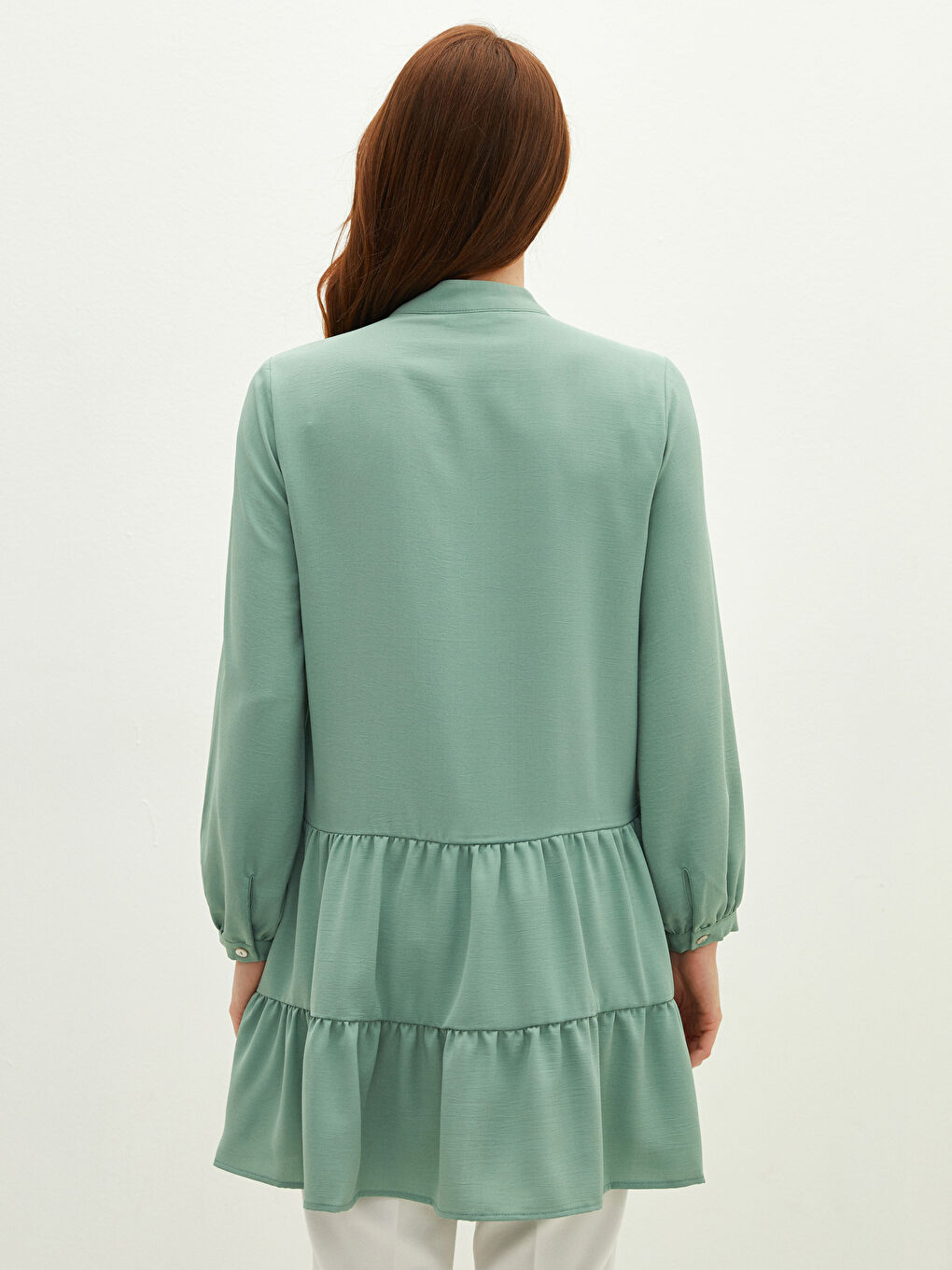 Crew Neck Straight Long Sleeve Medina Silk Fabric Women's Tunic-4