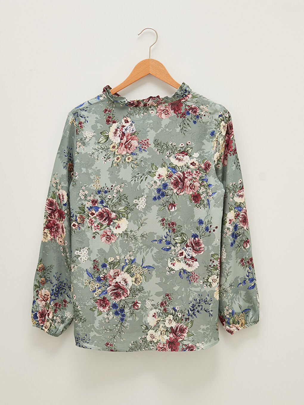 LCW Grace Frilly Collar Floral Printed Long Sleeve Viscose Women Shirt -S1KJ66Z8-LRR