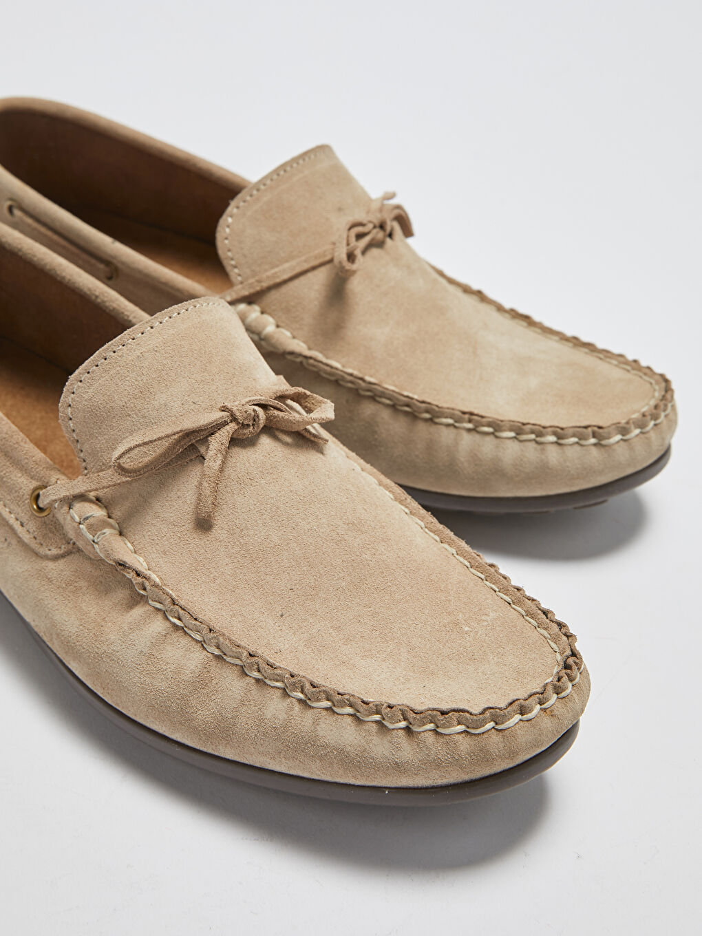 Bej Dekoratif Dikişli Deri Loafer Erkek Klasik Ayakkabı-5