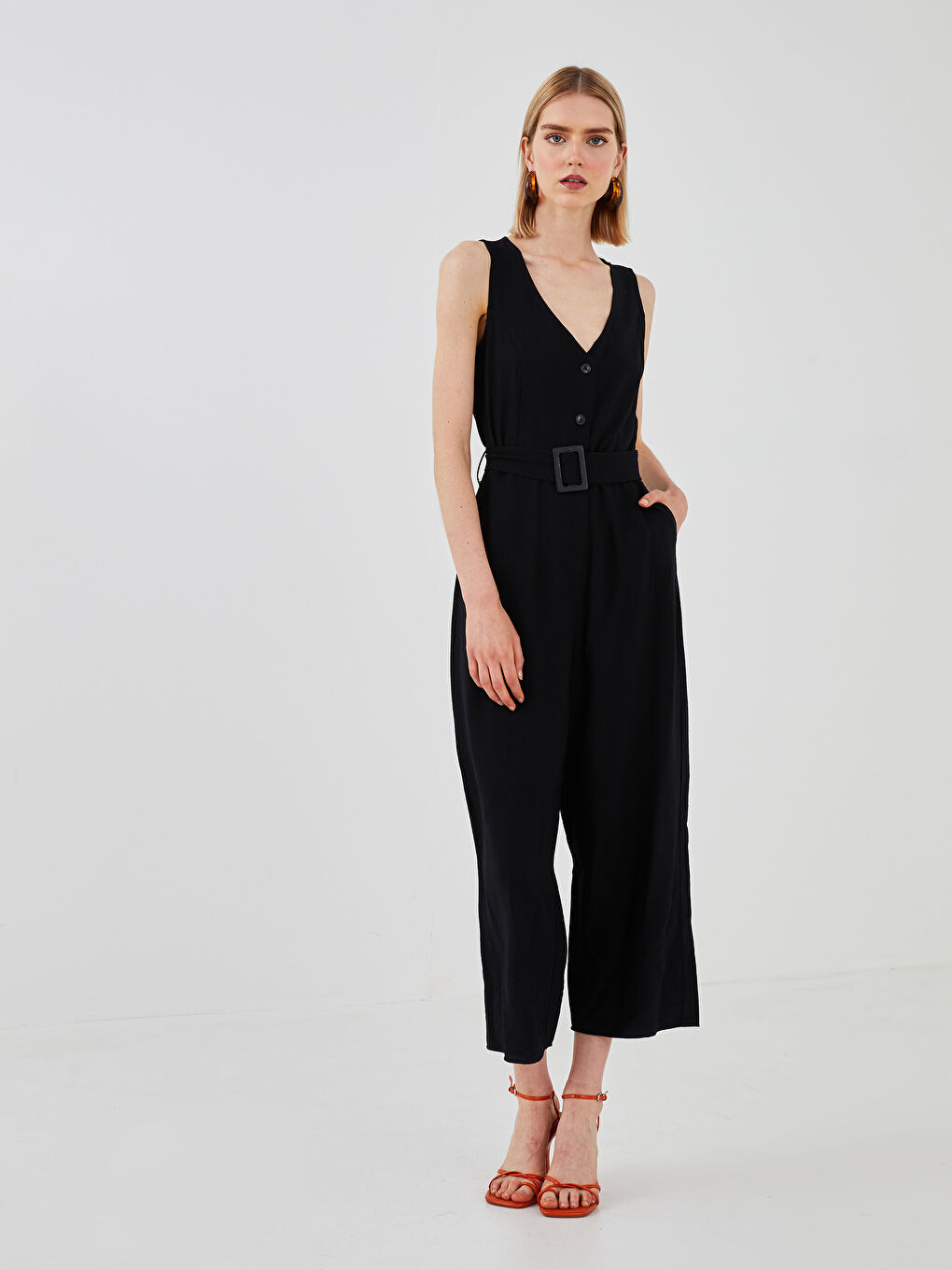 LCW Vision V-Neck Waist Belt Women's Overalls -S1KK13Z8-CVL