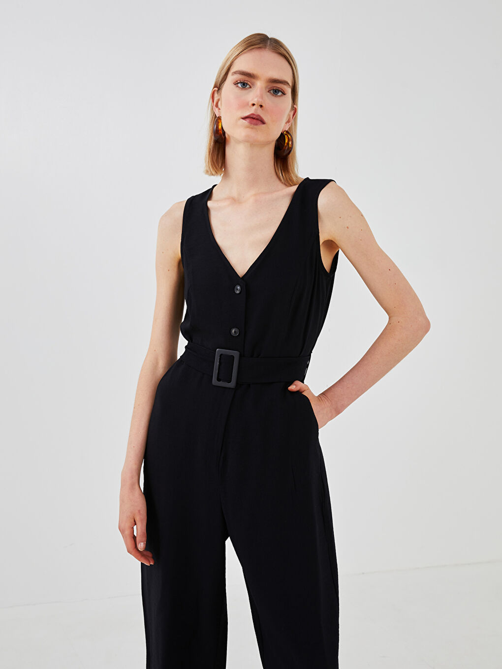 LCW Vision V-Neck Waist Belt Women's Overalls -S1KK13Z8-CVL