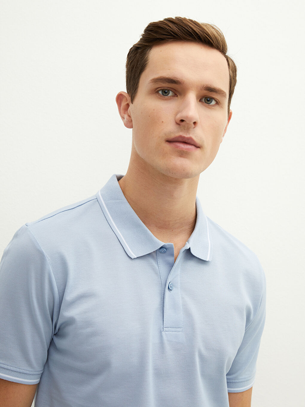 Mavi Polo Yaka Kısa Kollu Pike Erkek Tişört-3