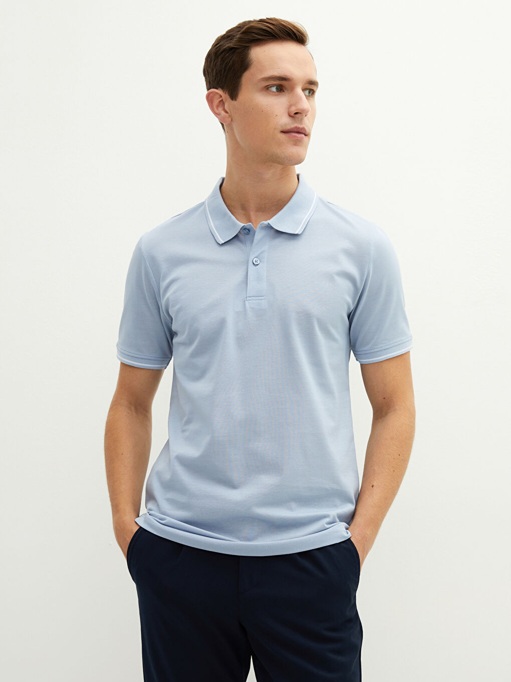 Mavi Polo Yaka Kısa Kollu Pike Erkek Tişört