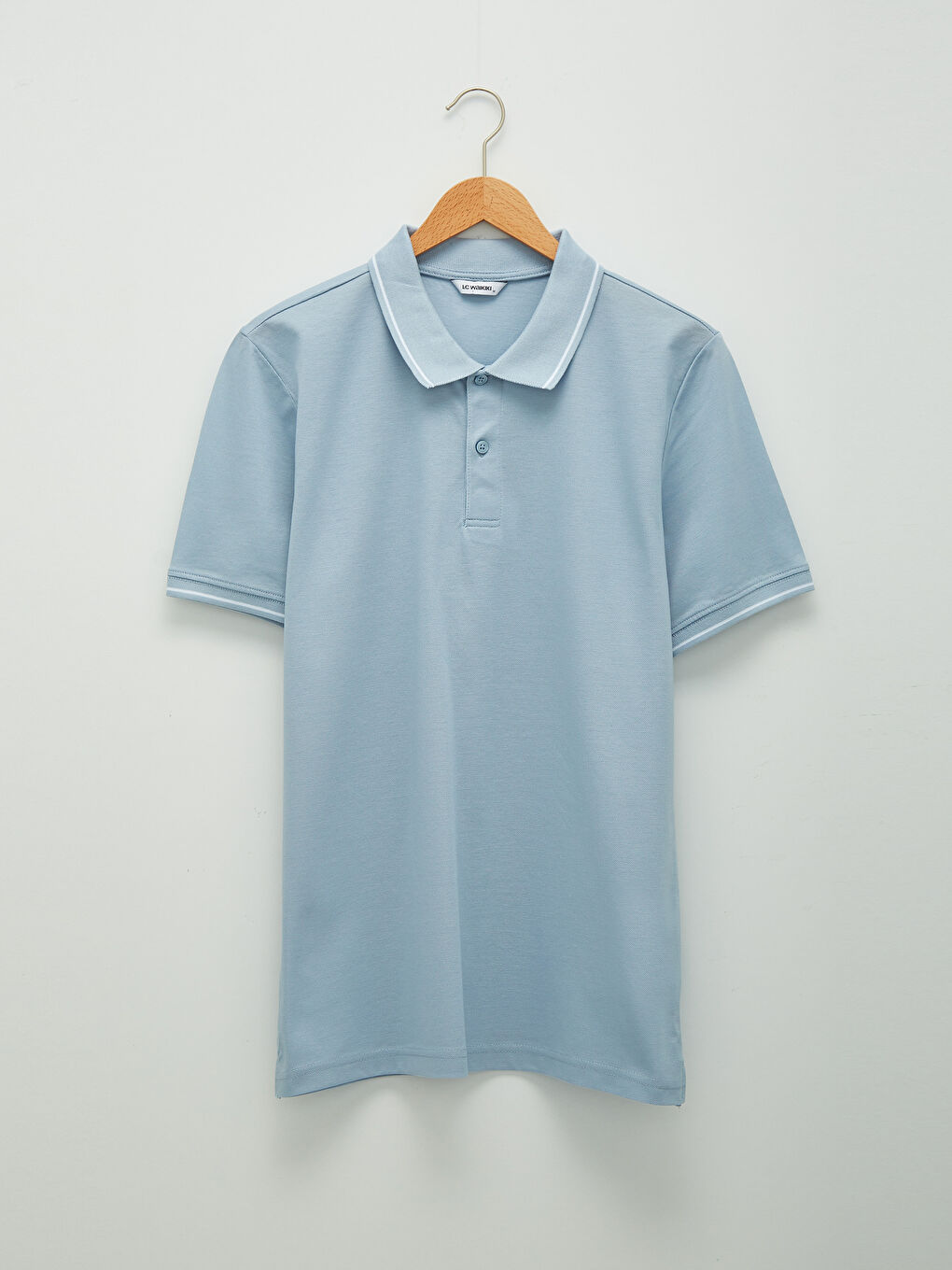 Mavi Polo Yaka Kısa Kollu Pike Erkek Tişört-5