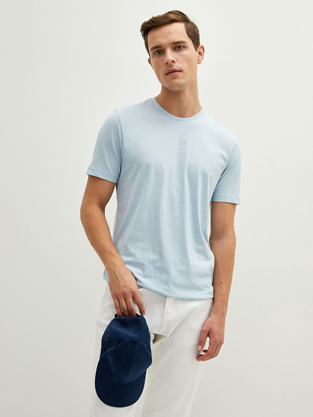 تيشيرت رجالي ياقة دائرية كم قصير قطن ممشط أساسي-1