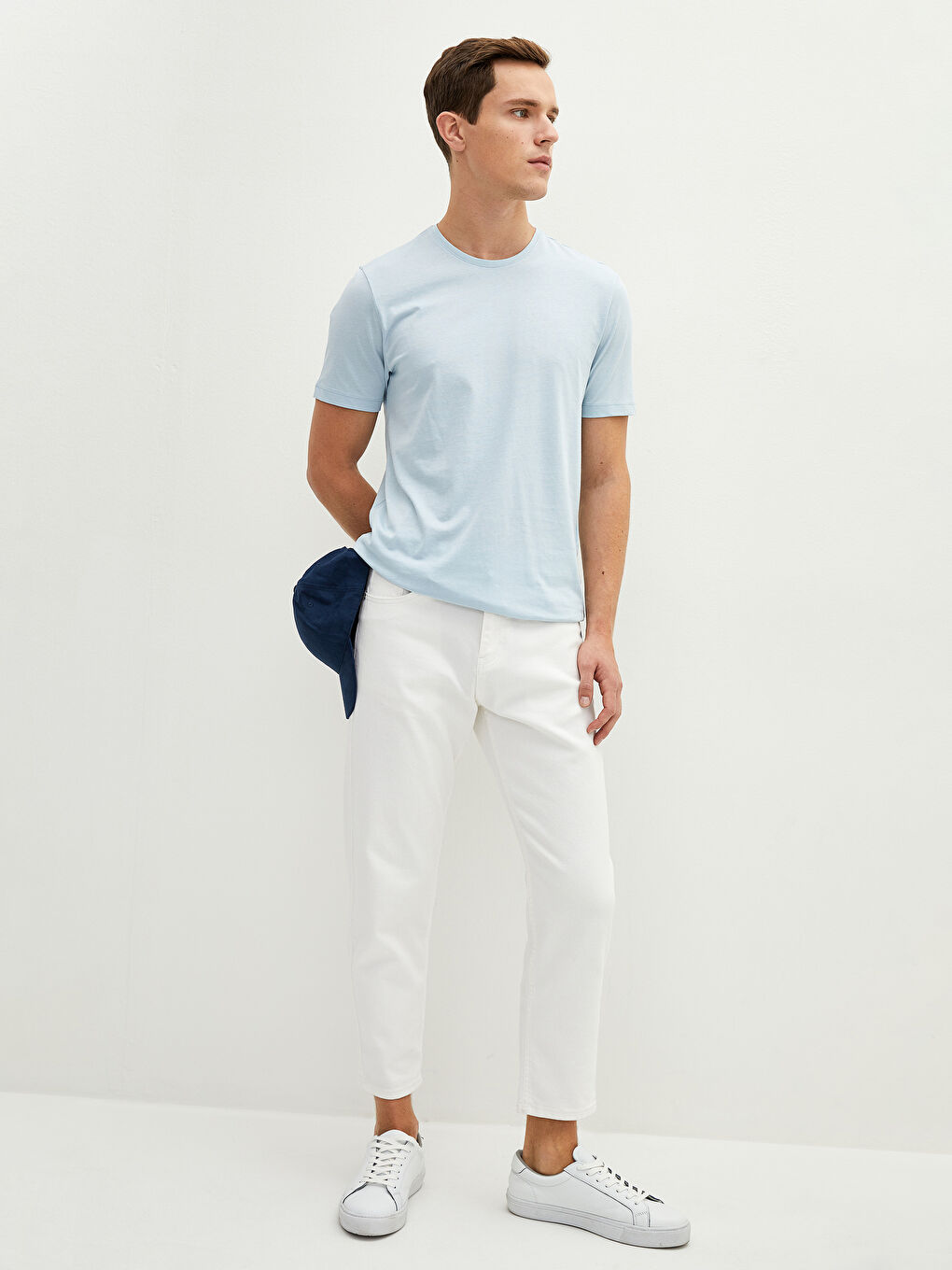 تيشيرت رجالي ياقة دائرية كم قصير قطن ممشط أساسي-2