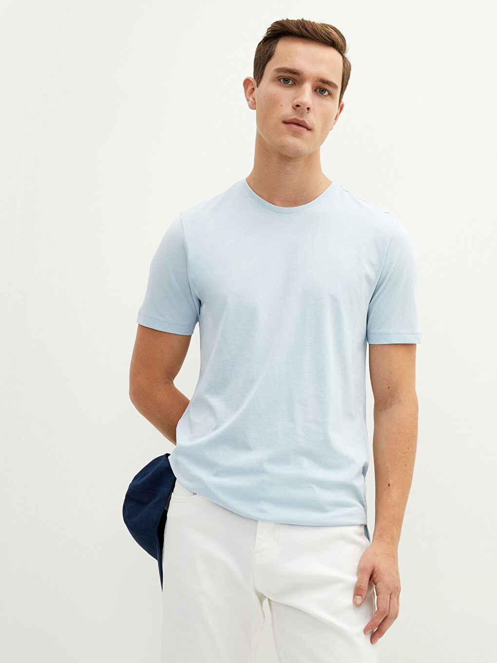 تيشيرت رجالي ياقة دائرية كم قصير قطن ممشط أساسي-4