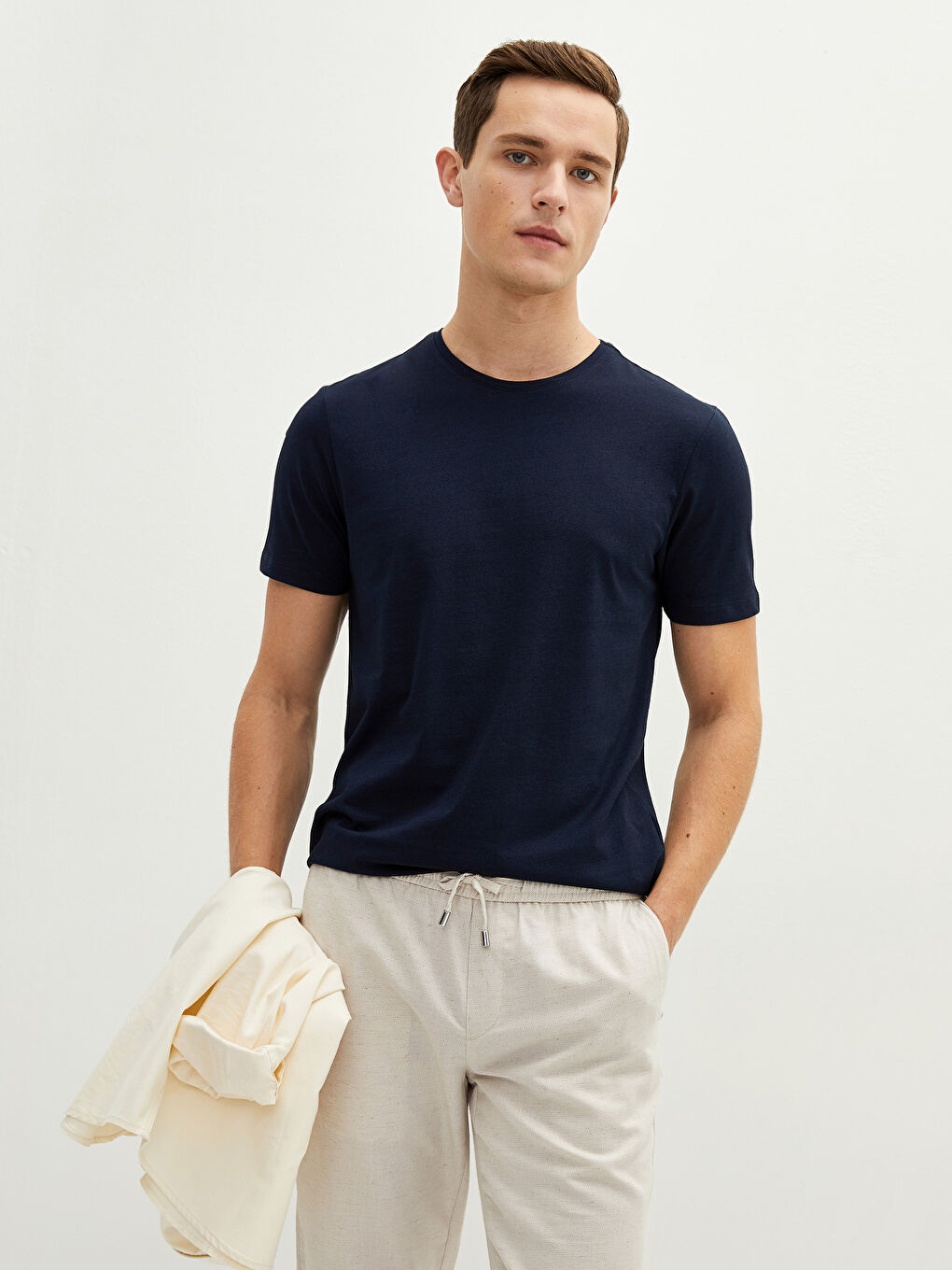 Crew Neck Short Sleeve Basic Combed Cotton Men's T-shirt-4