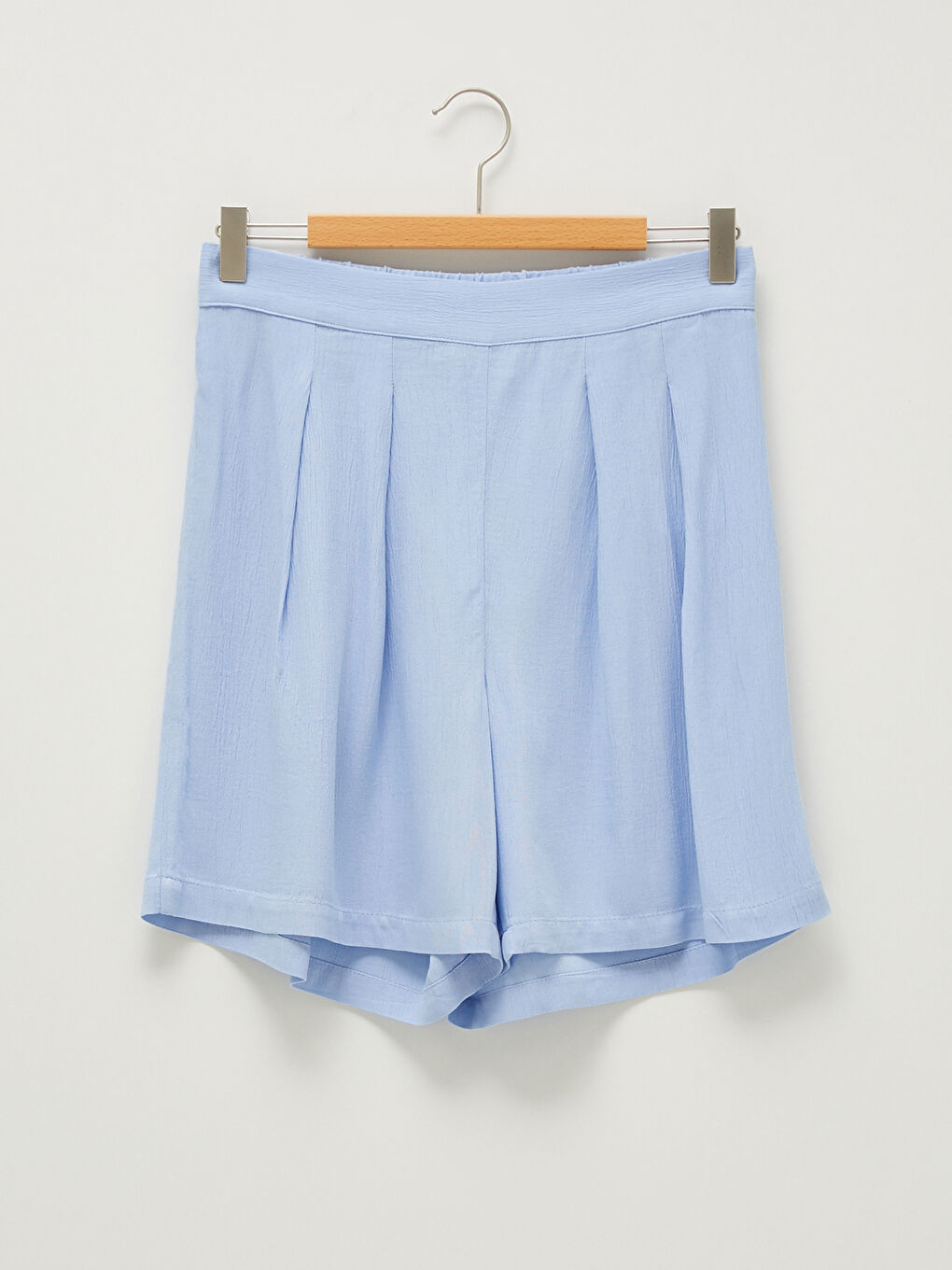 Mavi Beli Lastikli Düz Viskon Kadın Şort-5