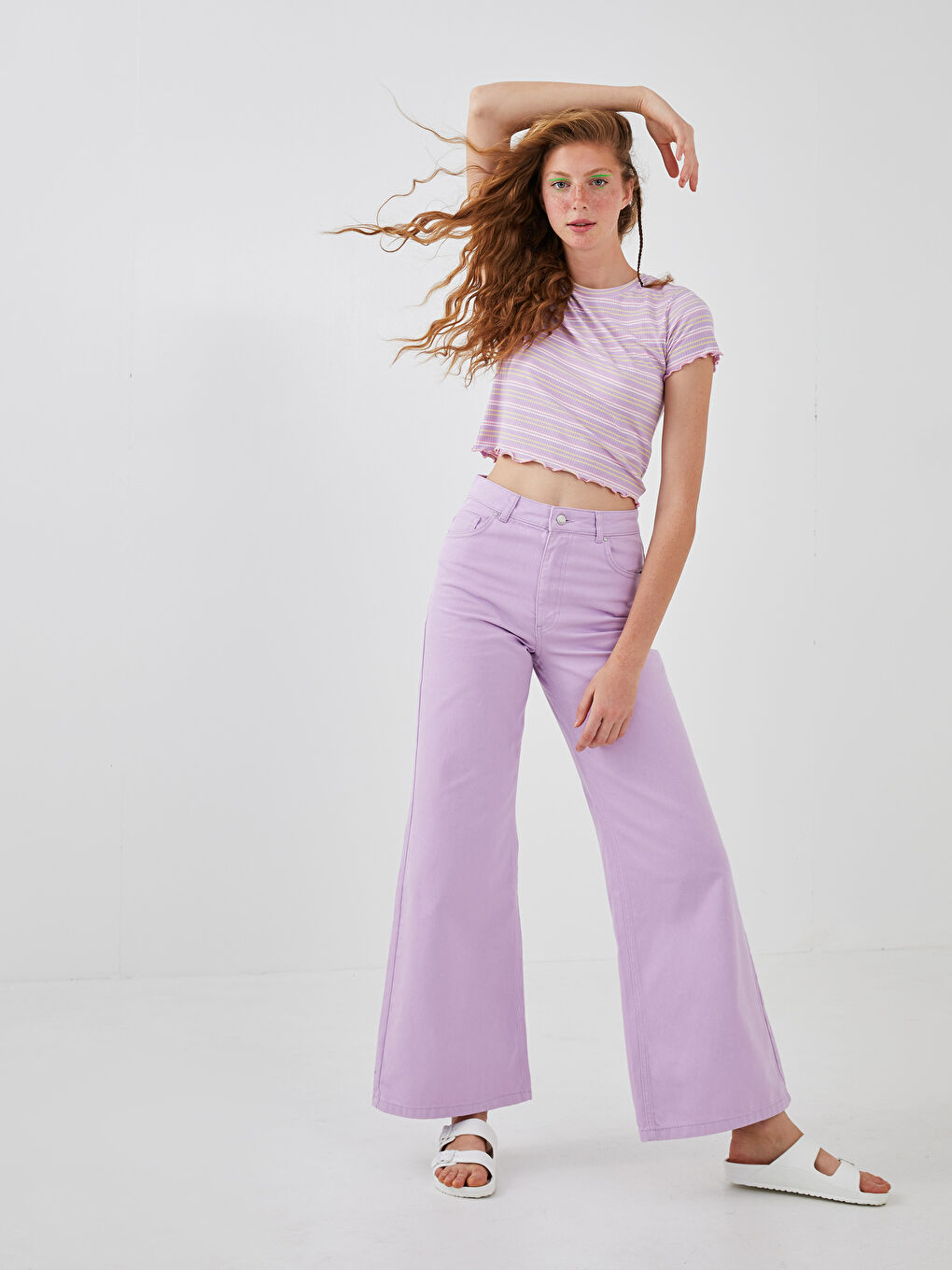 جينز واسع الساق بتفاصيل جيوب للسيدات-2