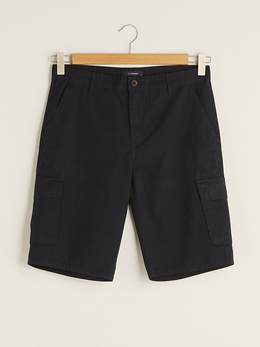 Lacivert Standart Kalıp Gabardin Erkek Kargo Şort-5