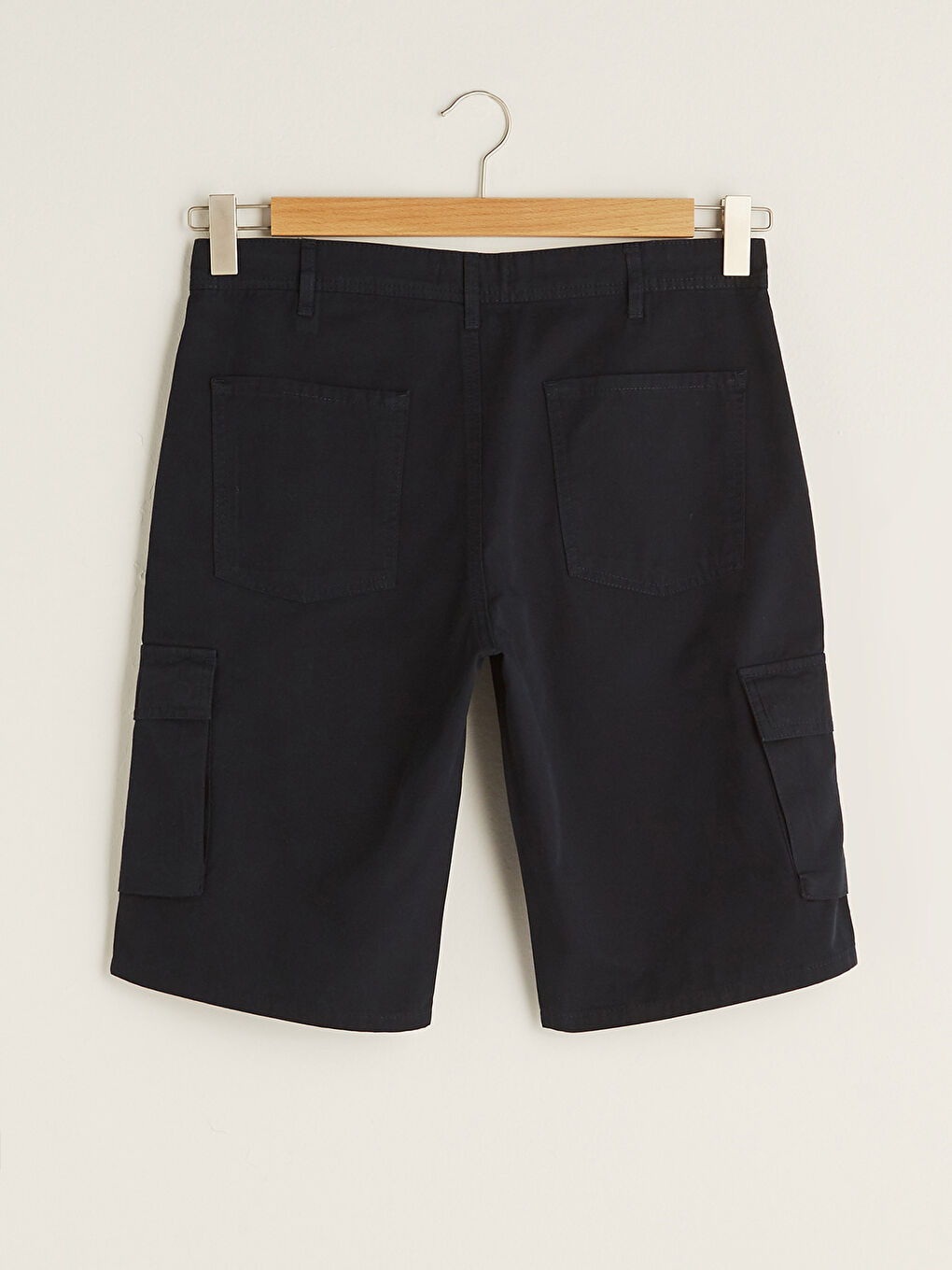 Lacivert Standart Kalıp Gabardin Erkek Kargo Şort-6