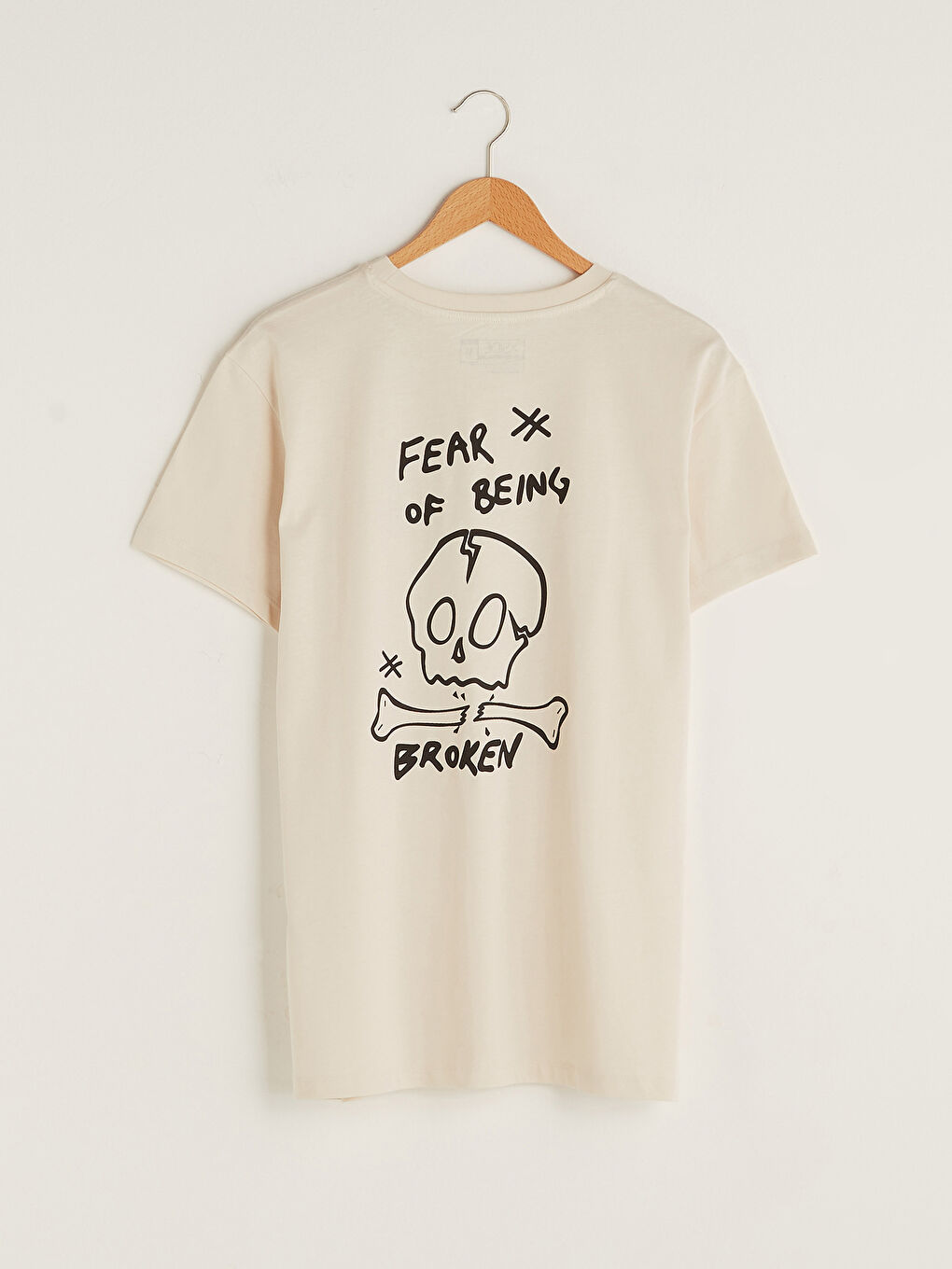 Bej Bisiklet Yaka Kısa Kollu Baskılı Penye Erkek Tişört-6